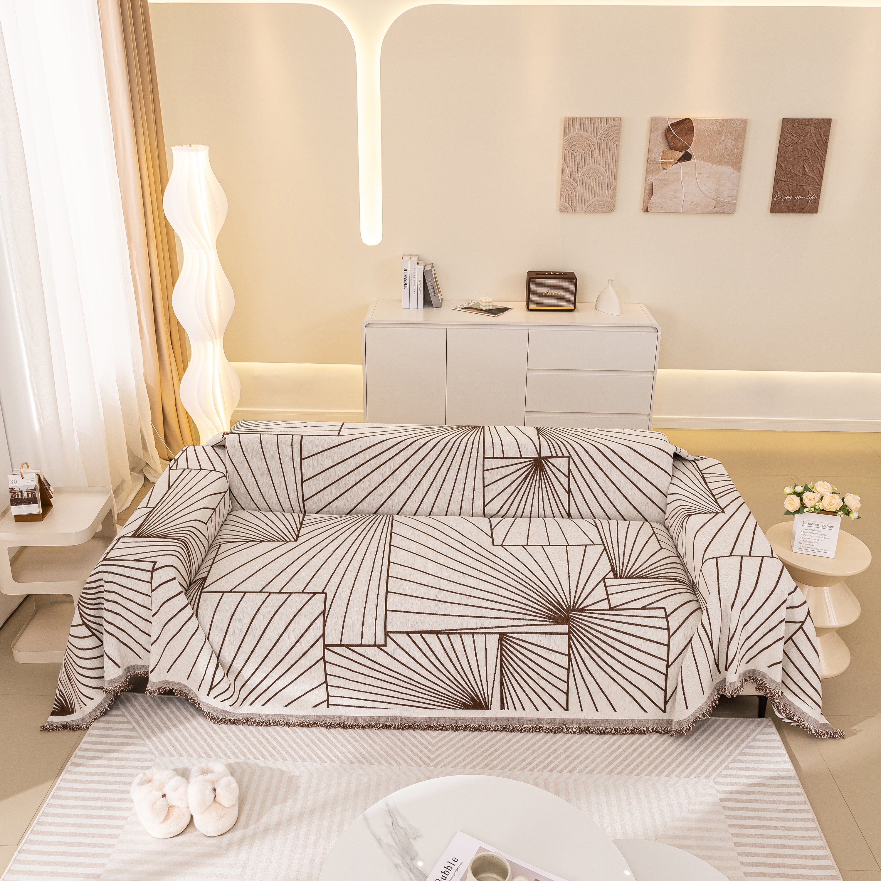 Modern Minimalist Chenille Line Pattern Sofa Cover, Dust And Scratch Resistant Throw Blankets For Couch