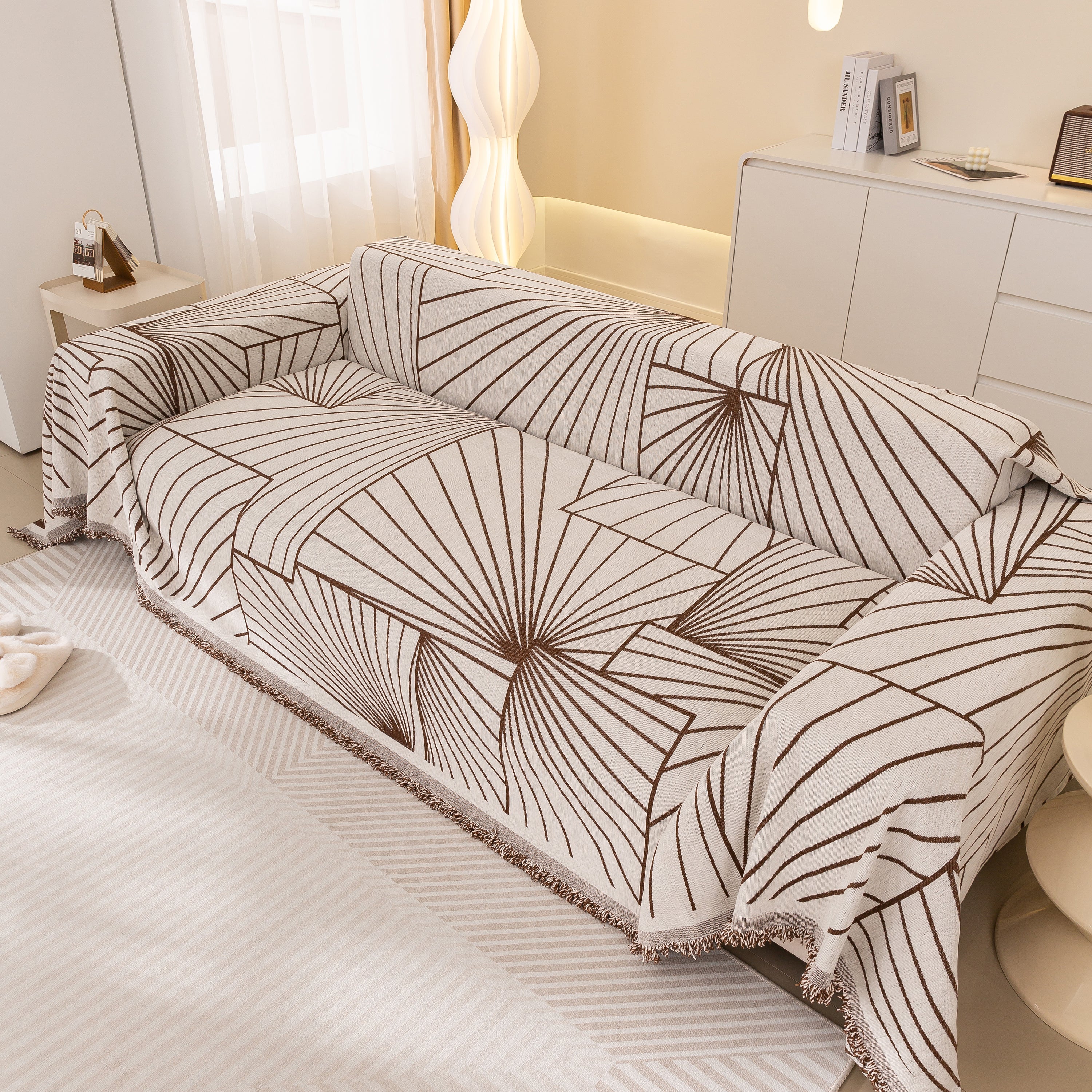 Modern Minimalist Chenille Line Pattern Sofa Cover, Dust And Scratch Resistant Throw Blankets For Couch