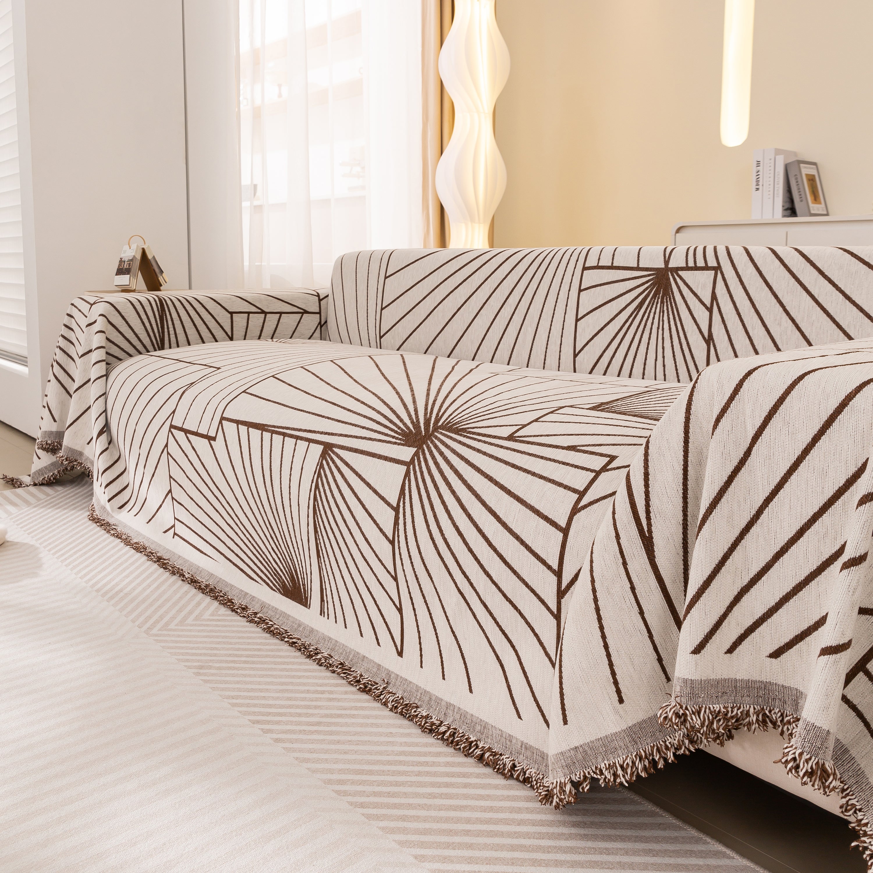 Modern Minimalist Chenille Line Pattern Sofa Cover, Dust And Scratch Resistant Throw Blankets For Couch
