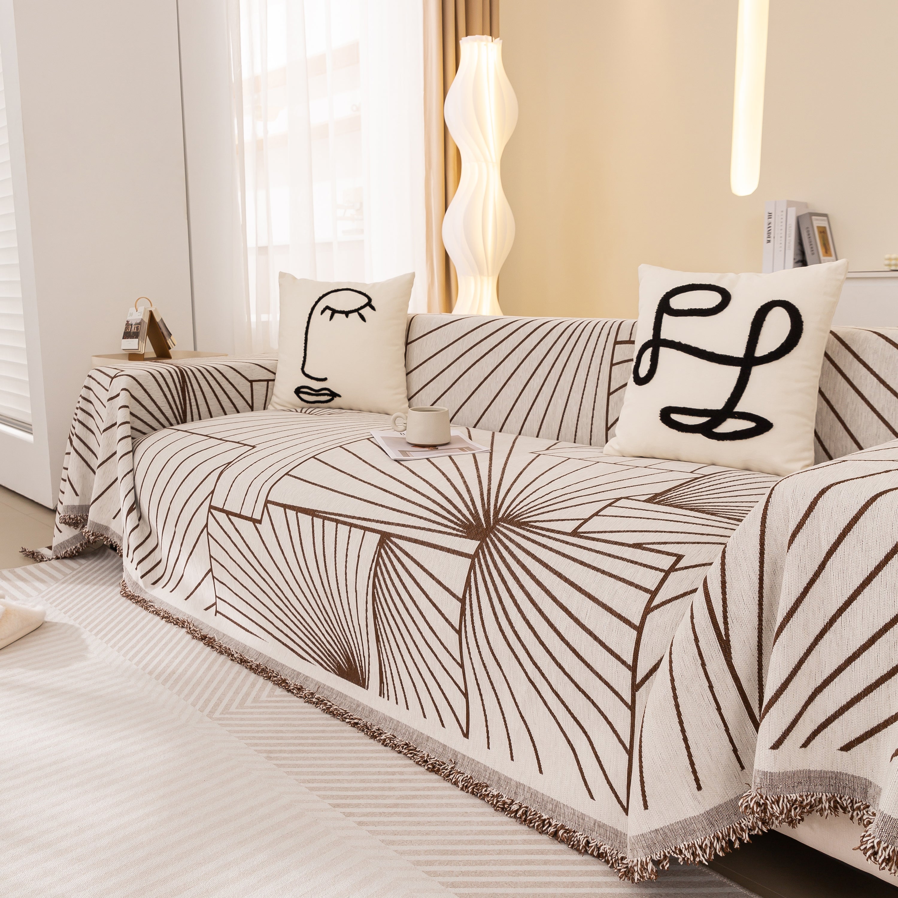 Modern Minimalist Chenille Line Pattern Sofa Cover, Dust And Scratch Resistant Throw Blankets For Couch