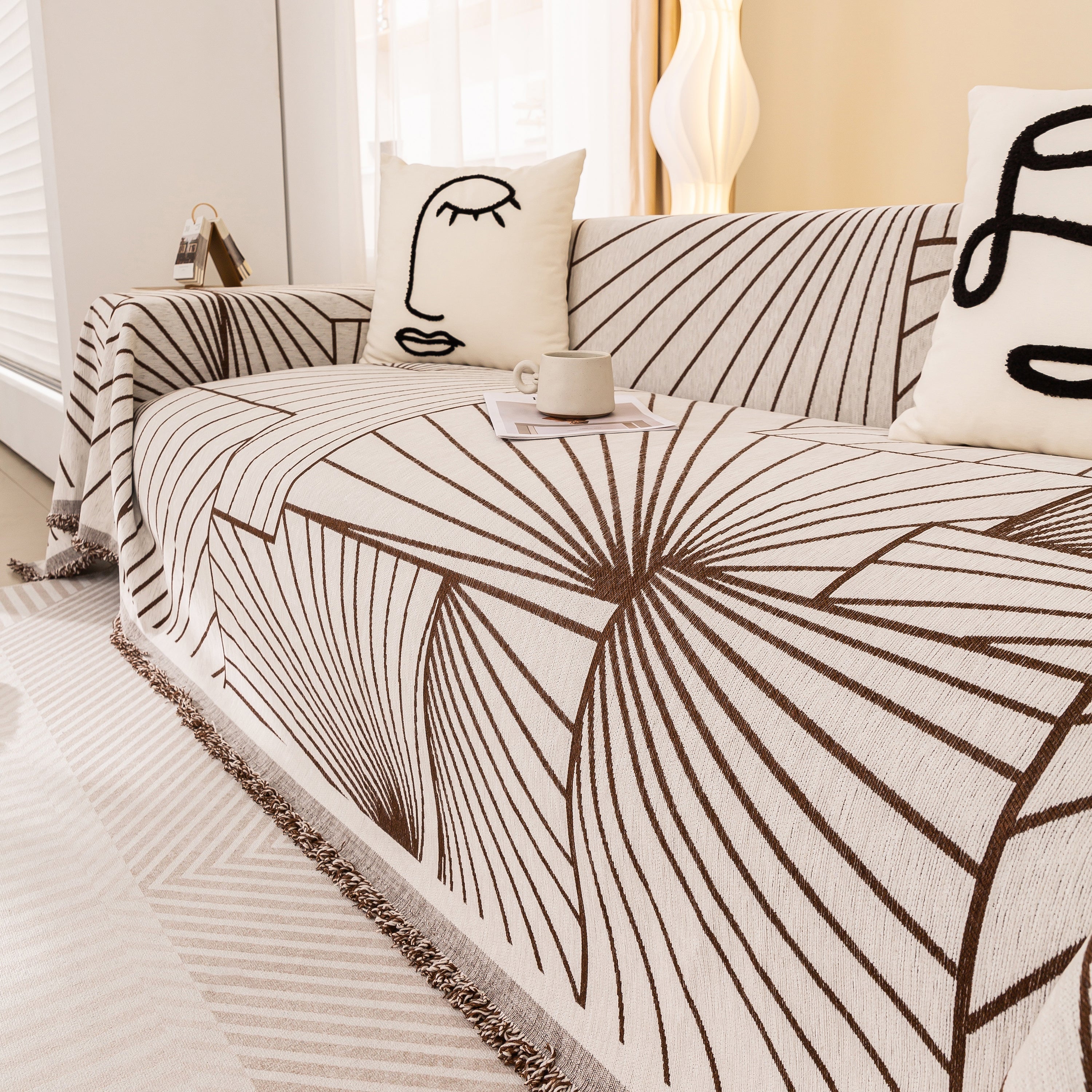 Modern Minimalist Chenille Line Pattern Sofa Cover, Dust And Scratch Resistant Throw Blankets For Couch