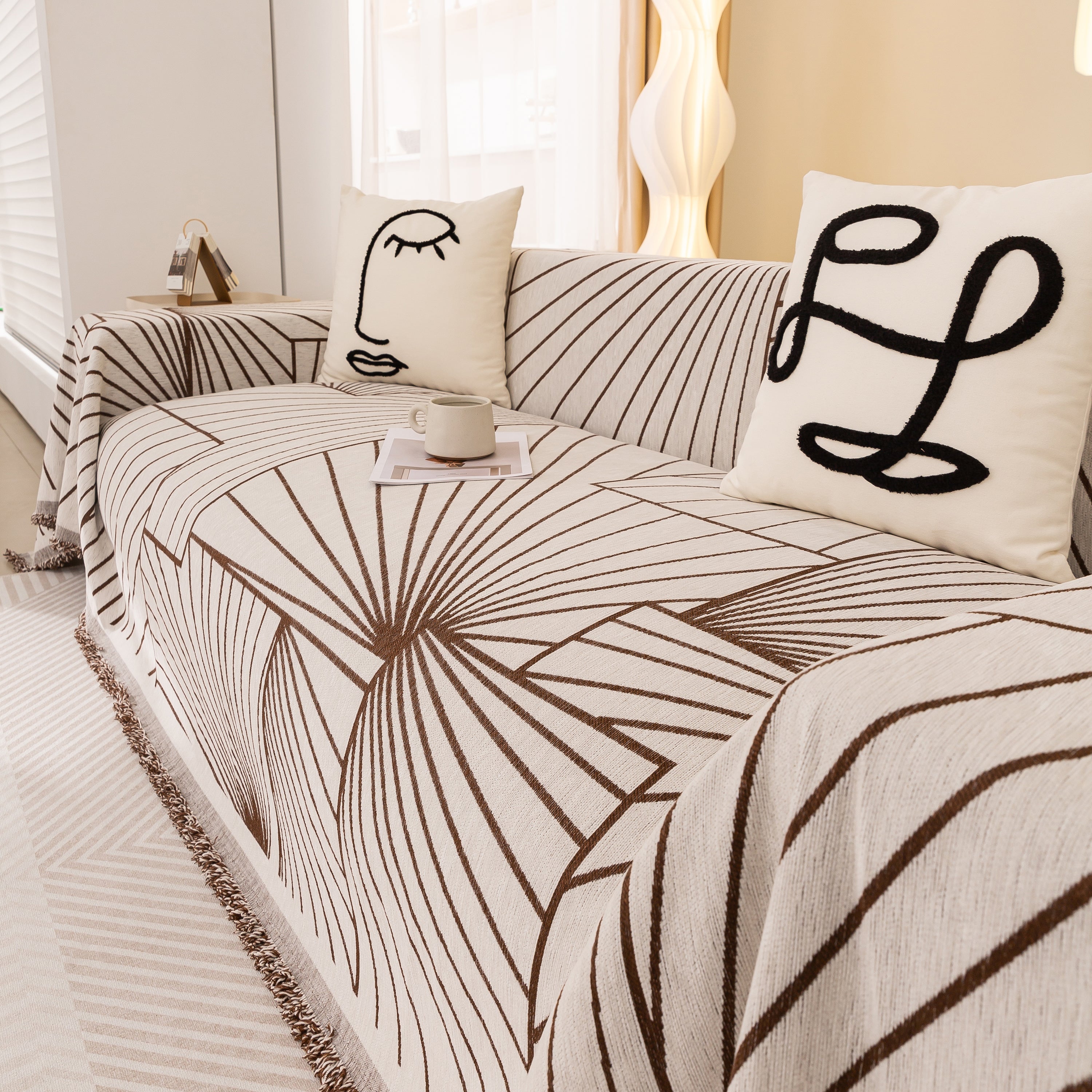 Modern Minimalist Chenille Line Pattern Sofa Cover, Dust And Scratch Resistant Throw Blankets For Couch