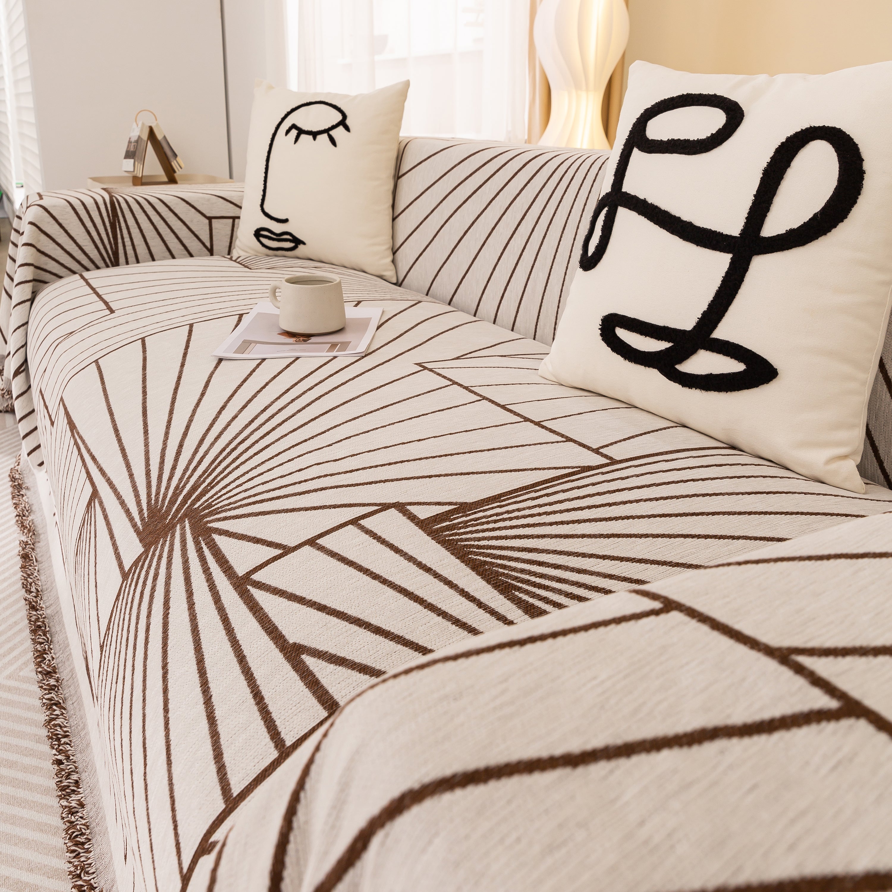 Modern Minimalist Chenille Line Pattern Sofa Cover, Dust And Scratch Resistant Throw Blankets For Couch