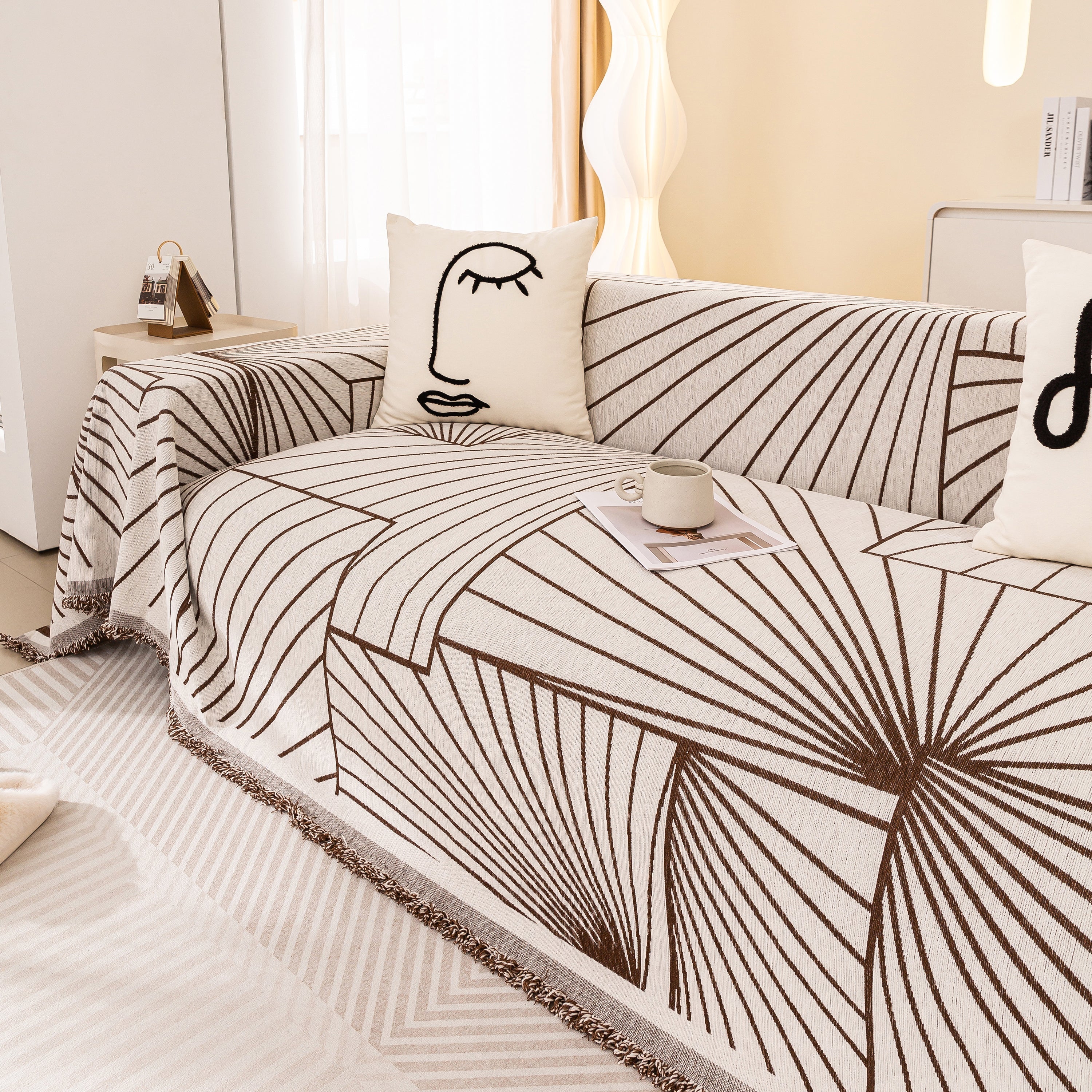 Modern Minimalist Chenille Line Pattern Sofa Cover, Dust And Scratch Resistant Throw Blankets For Couch