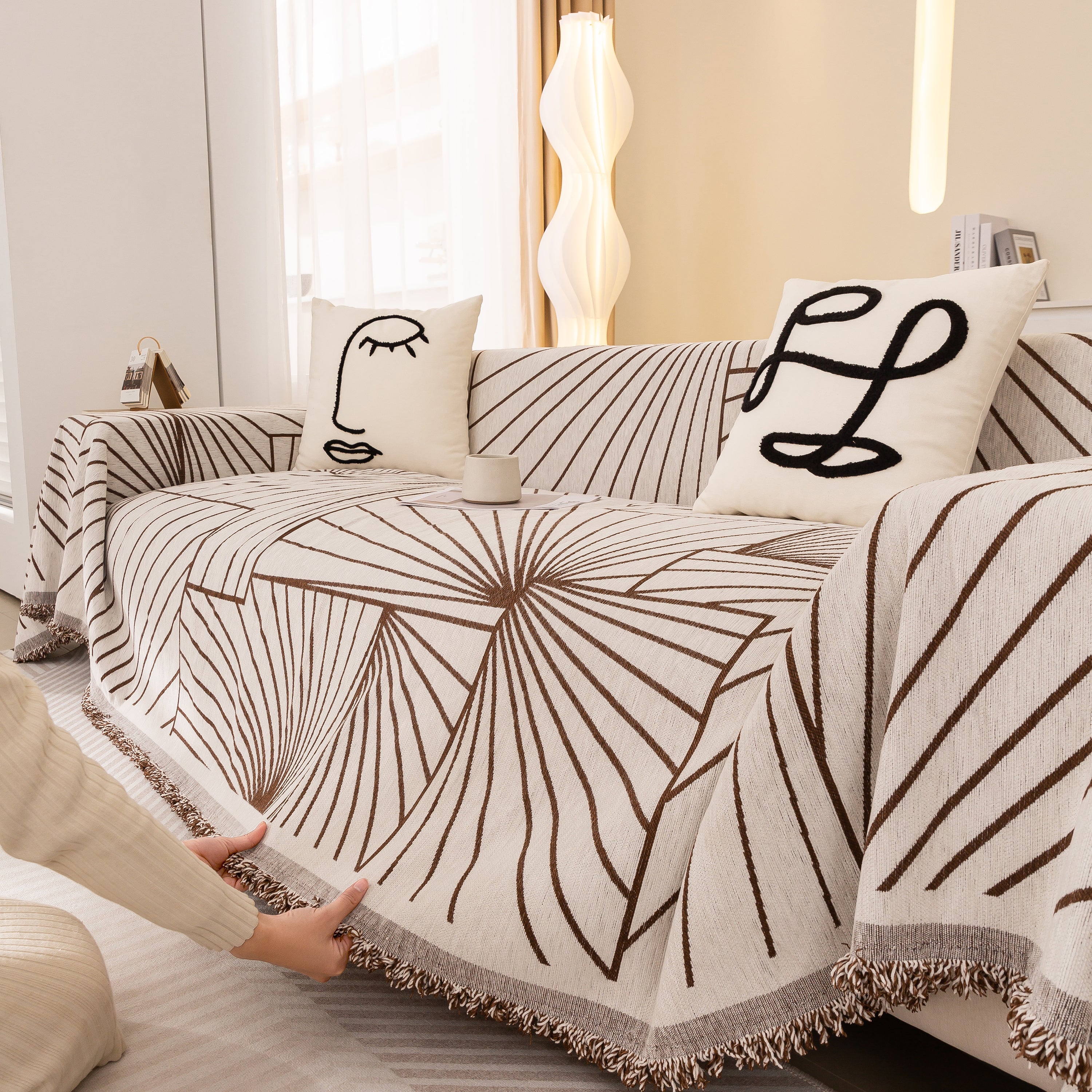 Modern Minimalist Chenille Line Pattern Sofa Cover, Dust And Scratch Resistant Throw Blankets For Couch