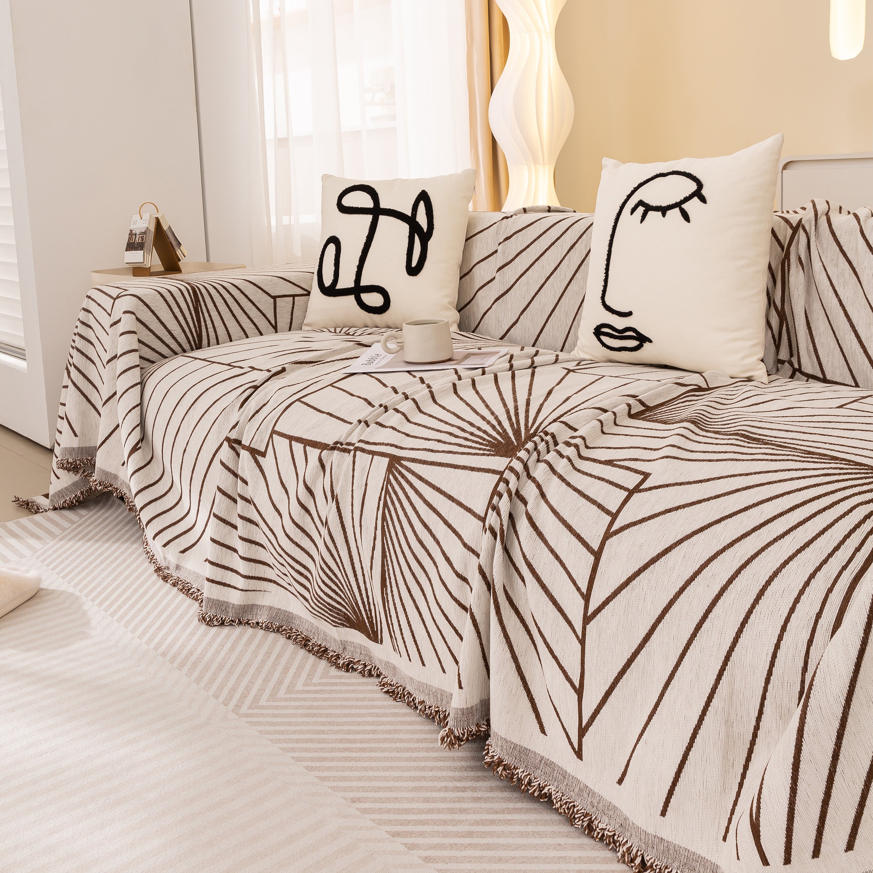 Modern Minimalist Chenille Line Pattern Sofa Cover, Dust And Scratch Resistant Throw Blankets For Couch