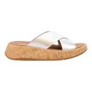 FitFlop F-Mode Women Cross Sandals Silver Leather Cork Flatform