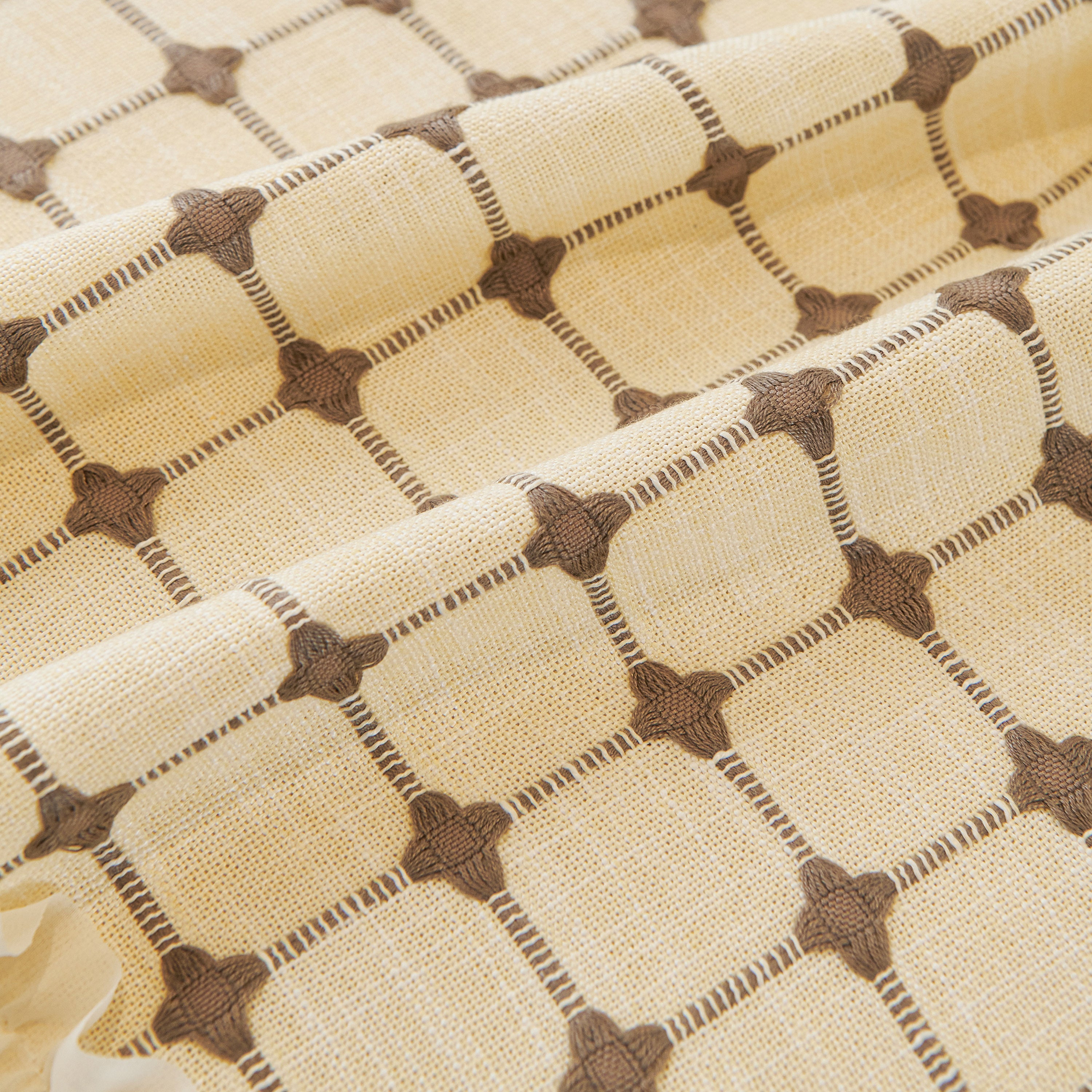 Grid Textured Sofa Cover With Sheer Ruffle Skirt, Pet-friendly Sofa Throw Slipcover