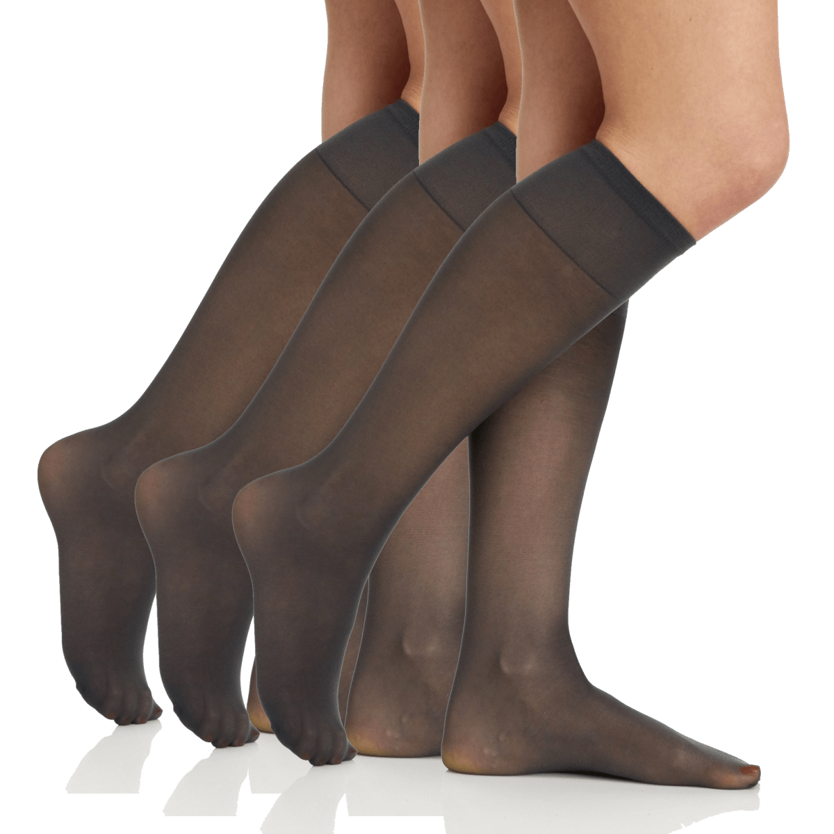 3 Pair Pack Sheer Support Knee High With Sandalfoot Toe