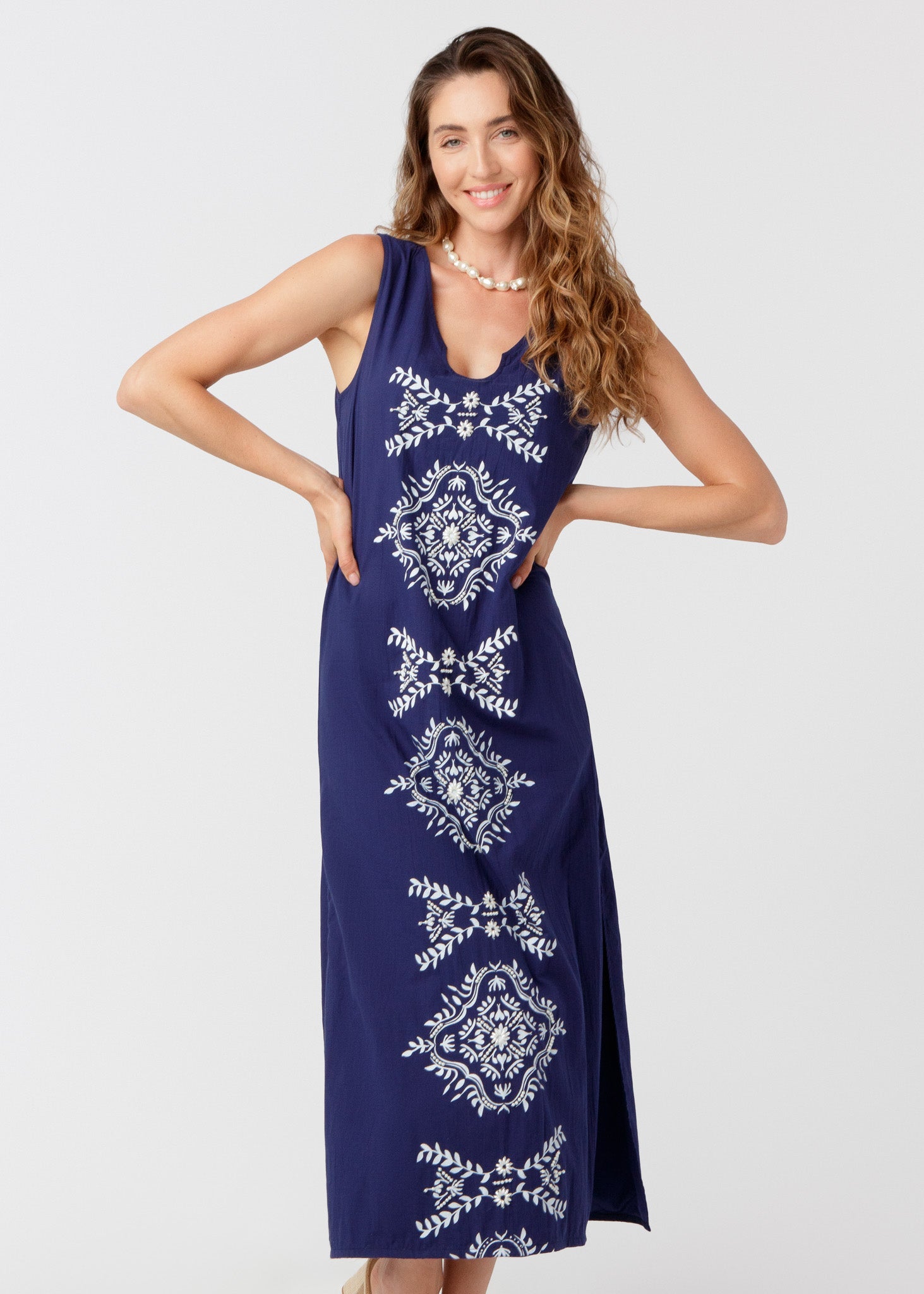 Navy Side Slit Maxi Dress