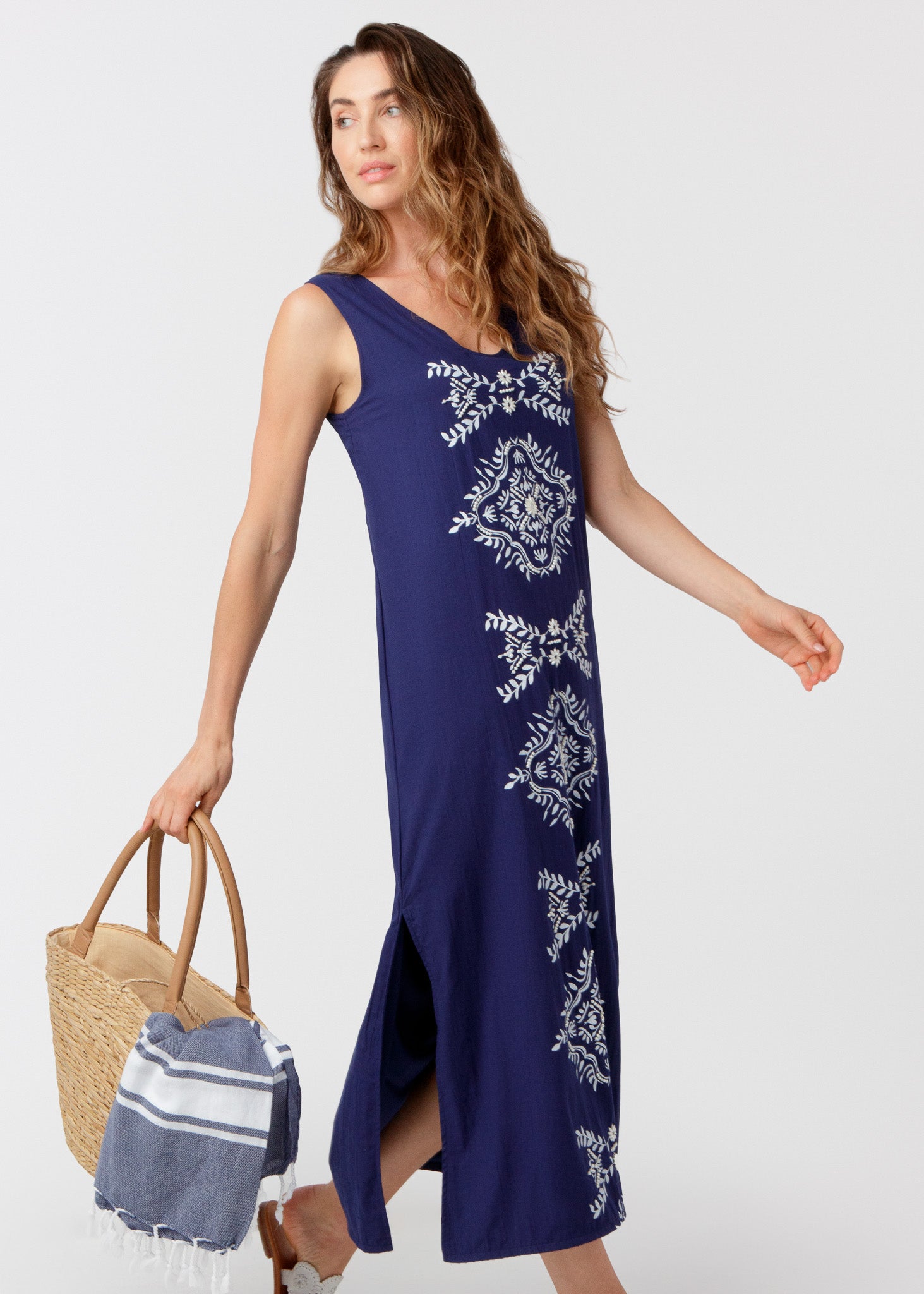 Navy Side Slit Maxi Dress