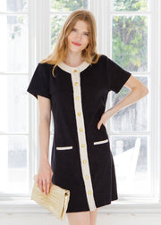 Black Terry Button Dress