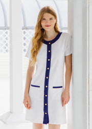 White Terry Button Dress