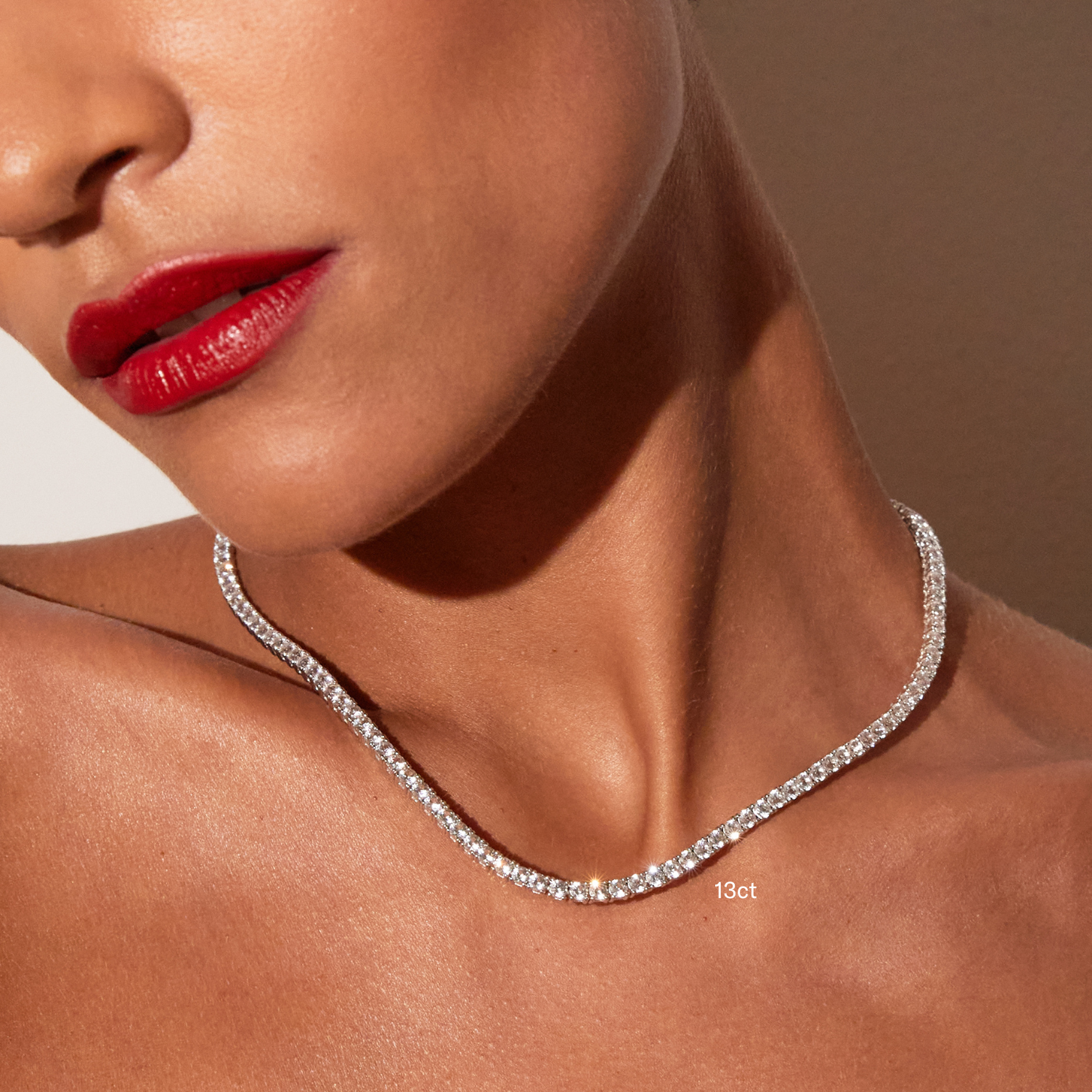 Lab Grown White Sapphire Tennis Necklace - 13ct