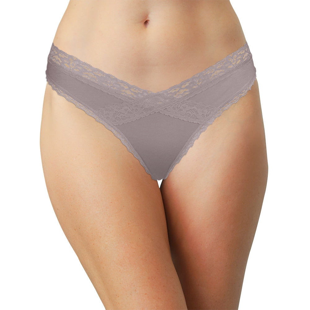 Modal Thong Featuring Crossed Lace Trim