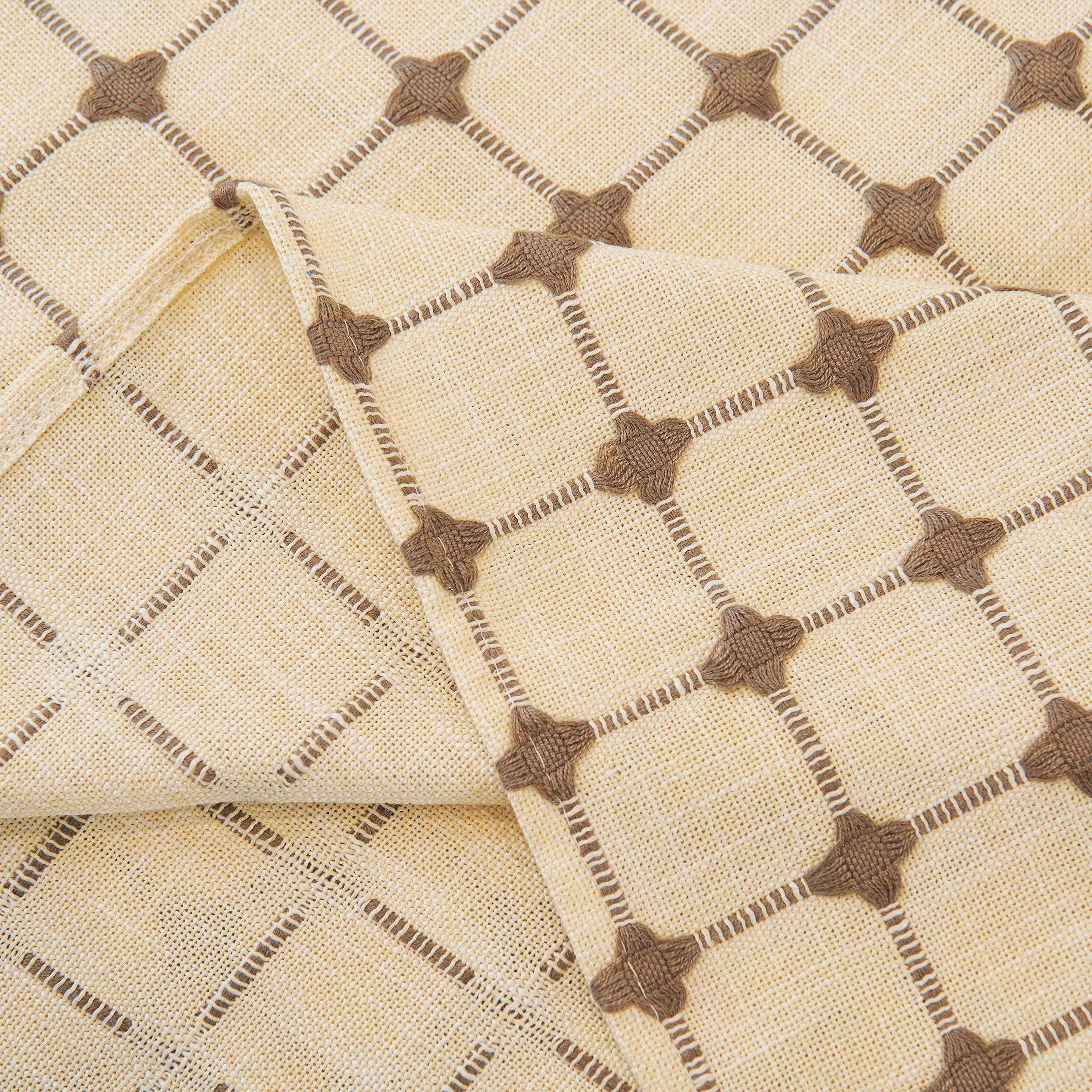 Grid Textured Sofa Cover With Sheer Ruffle Skirt, Pet-friendly Sofa Throw Slipcover