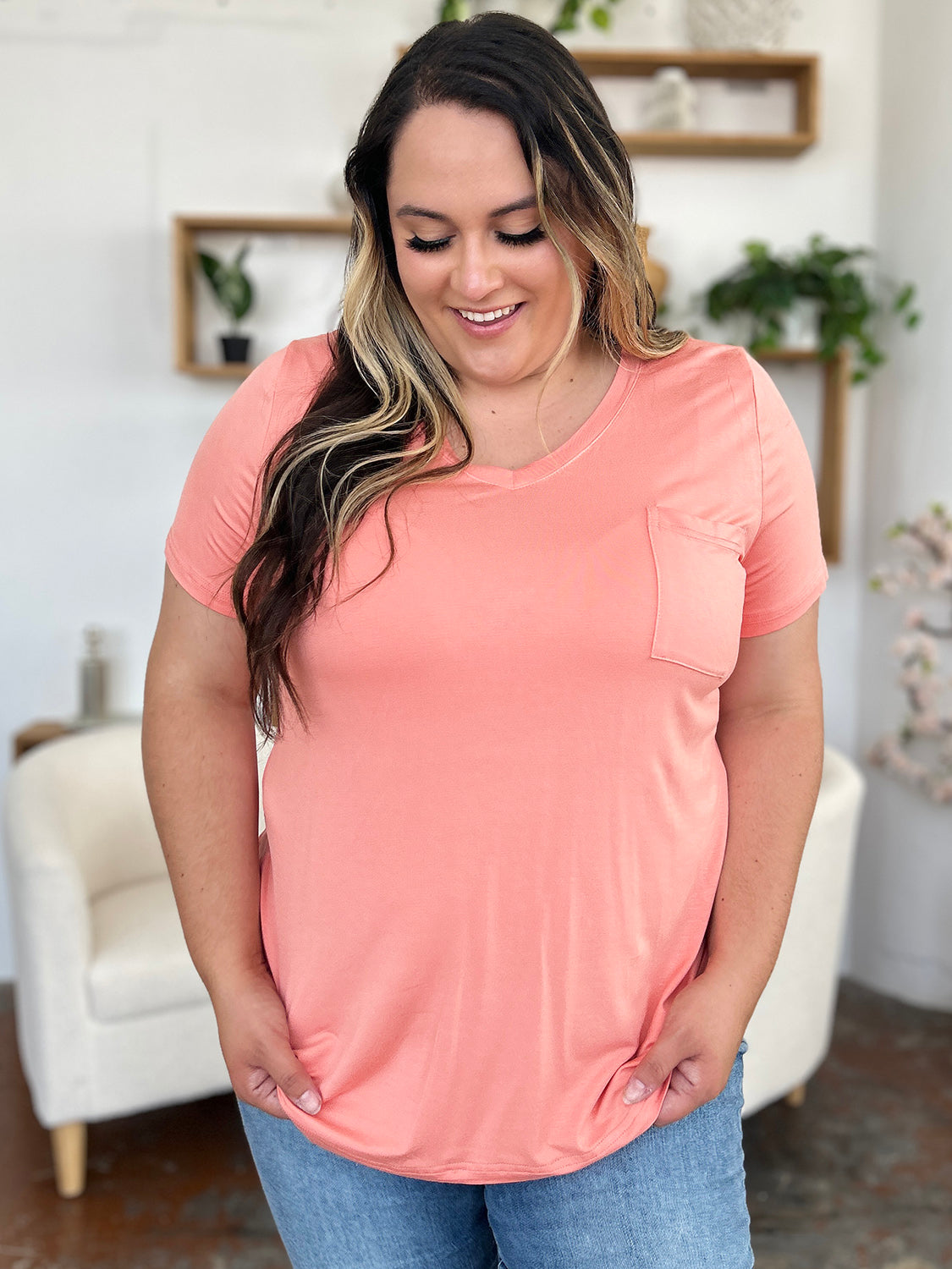 Basic Bae Bamboo Full Size  V-neck Short Sleeve T-shirt | Includes Plus Size