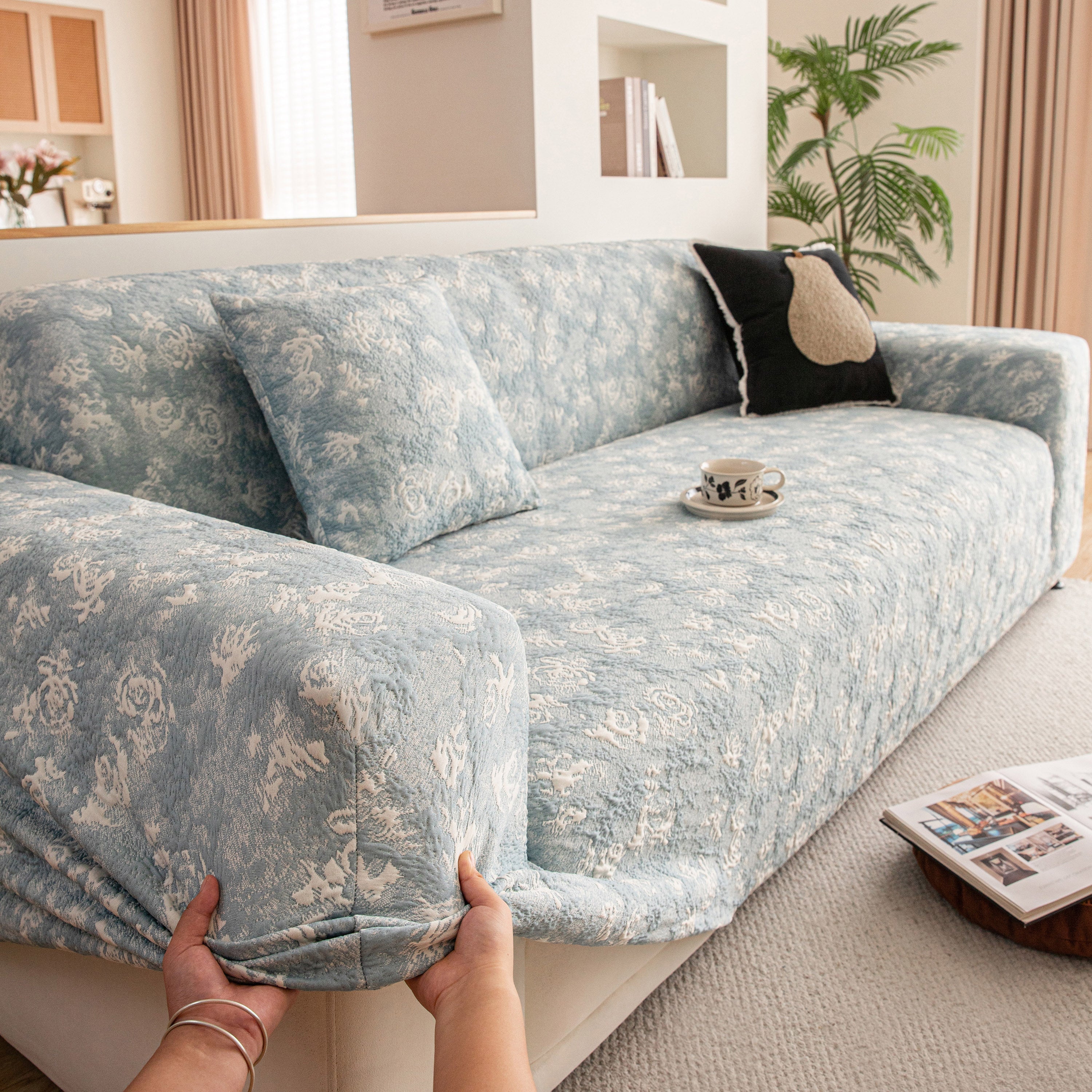 High Stretch Thick 3d Spacer Sofa Cover, Air-layer Jacquard Cushioned Couch Slipcover