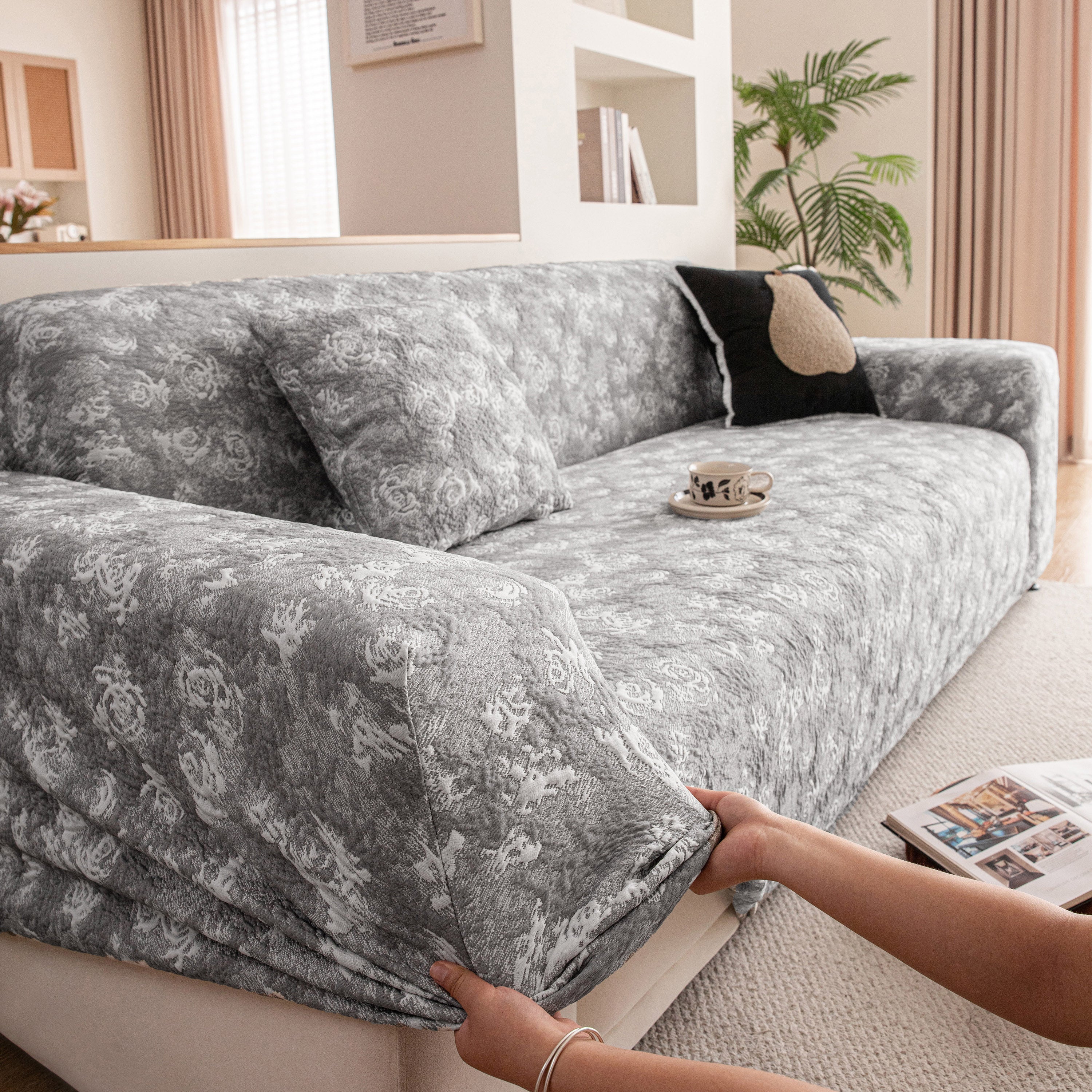 High Stretch Thick 3d Spacer Sofa Cover, Air-layer Jacquard Cushioned Couch Slipcover
