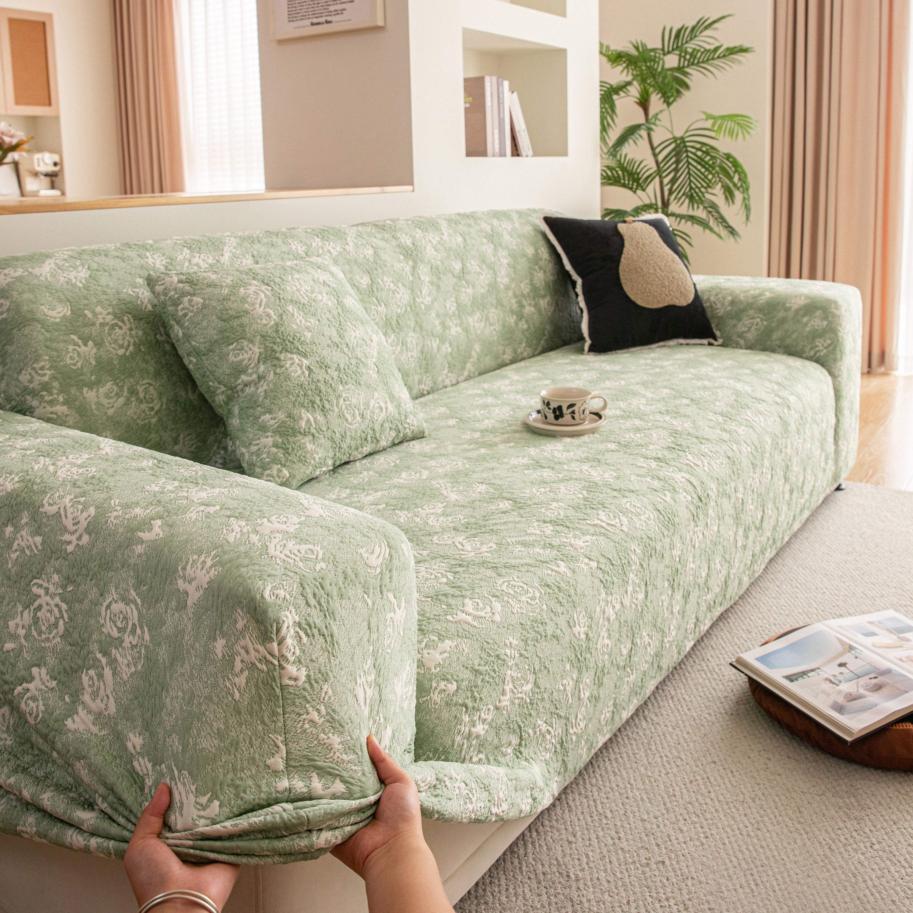 High Stretch Thick 3d Spacer Sofa Cover, Air-layer Jacquard Cushioned Couch Slipcover