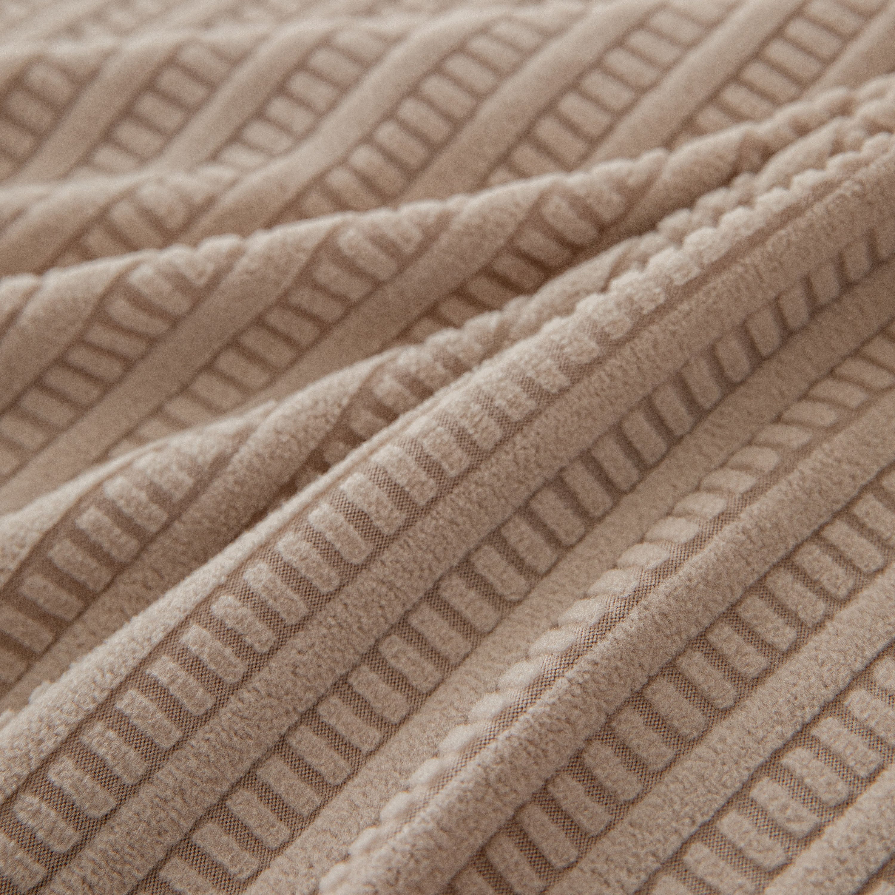 3d Grid Jacquard Sofa Cover, High Stretch Plush Waffle Couch Slipcover With Tie Straps