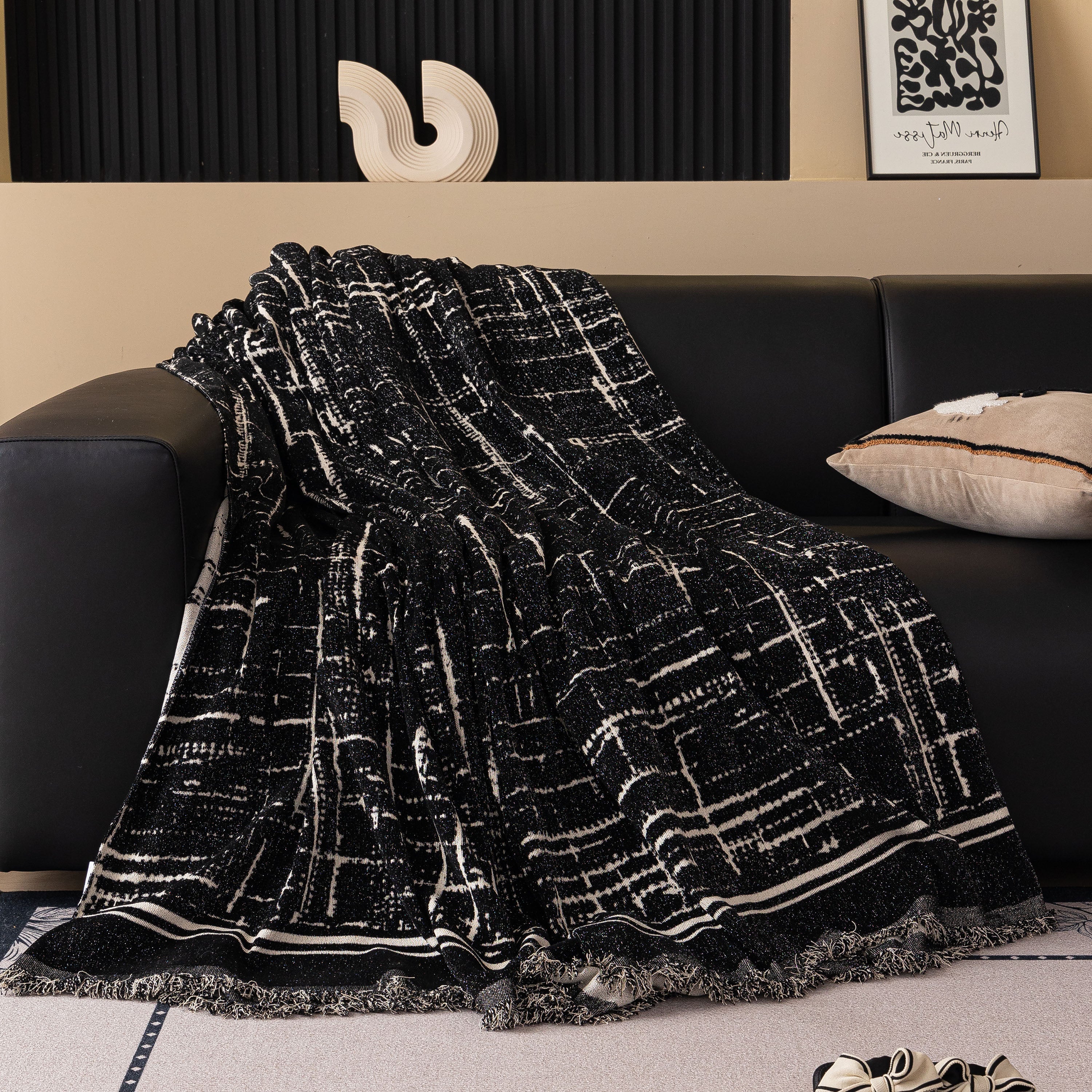 Modern Couch Protector Blanket Woven Chenille Sofa Cover Throw With Artistic Grid