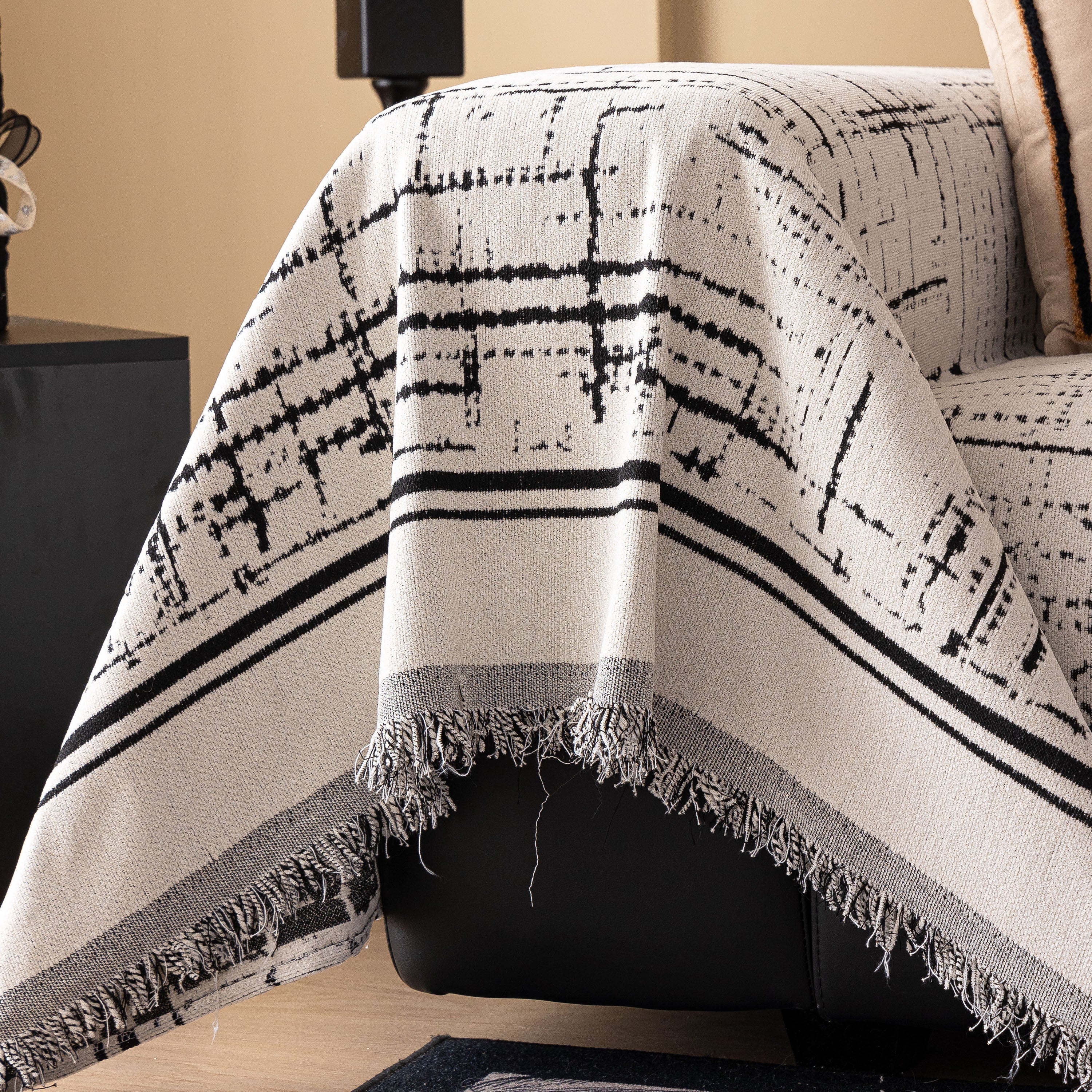 Modern Couch Protector Blanket Woven Chenille Sofa Cover Throw With Artistic Grid