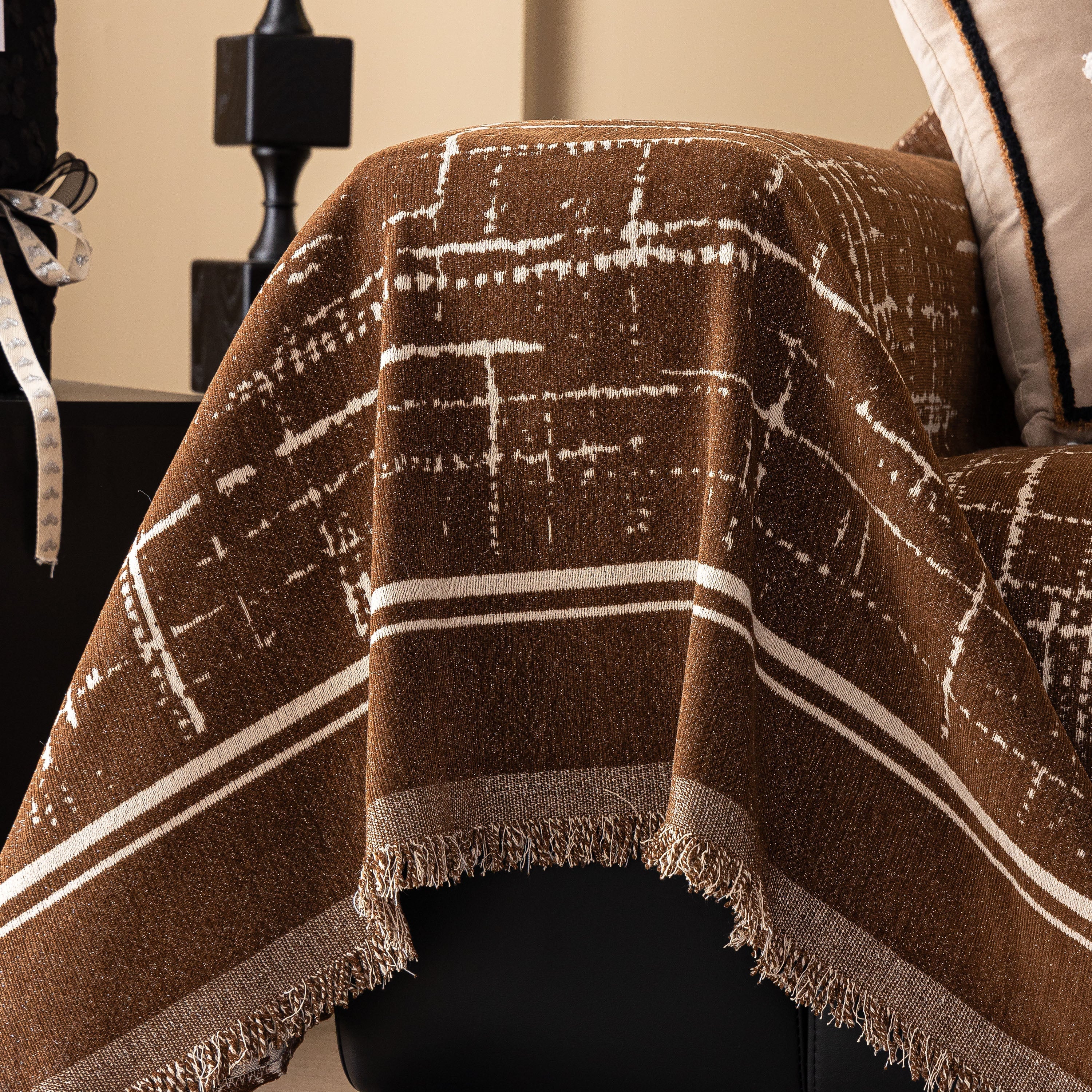 Modern Couch Protector Blanket Woven Chenille Sofa Cover Throw With Artistic Grid