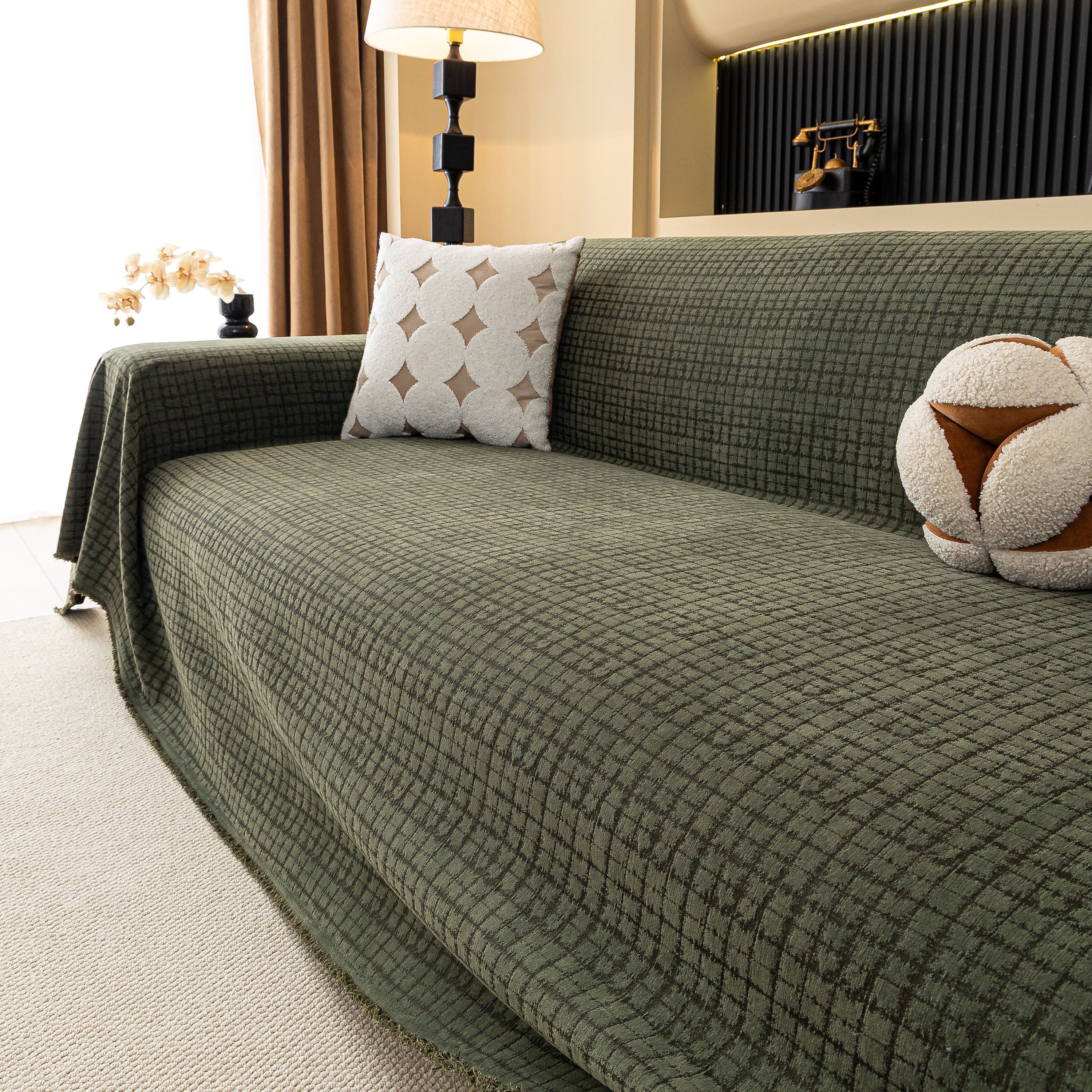 Jacquard Textured Couch Cover Throw, Soft Thick Decorative Slipcover For Couch