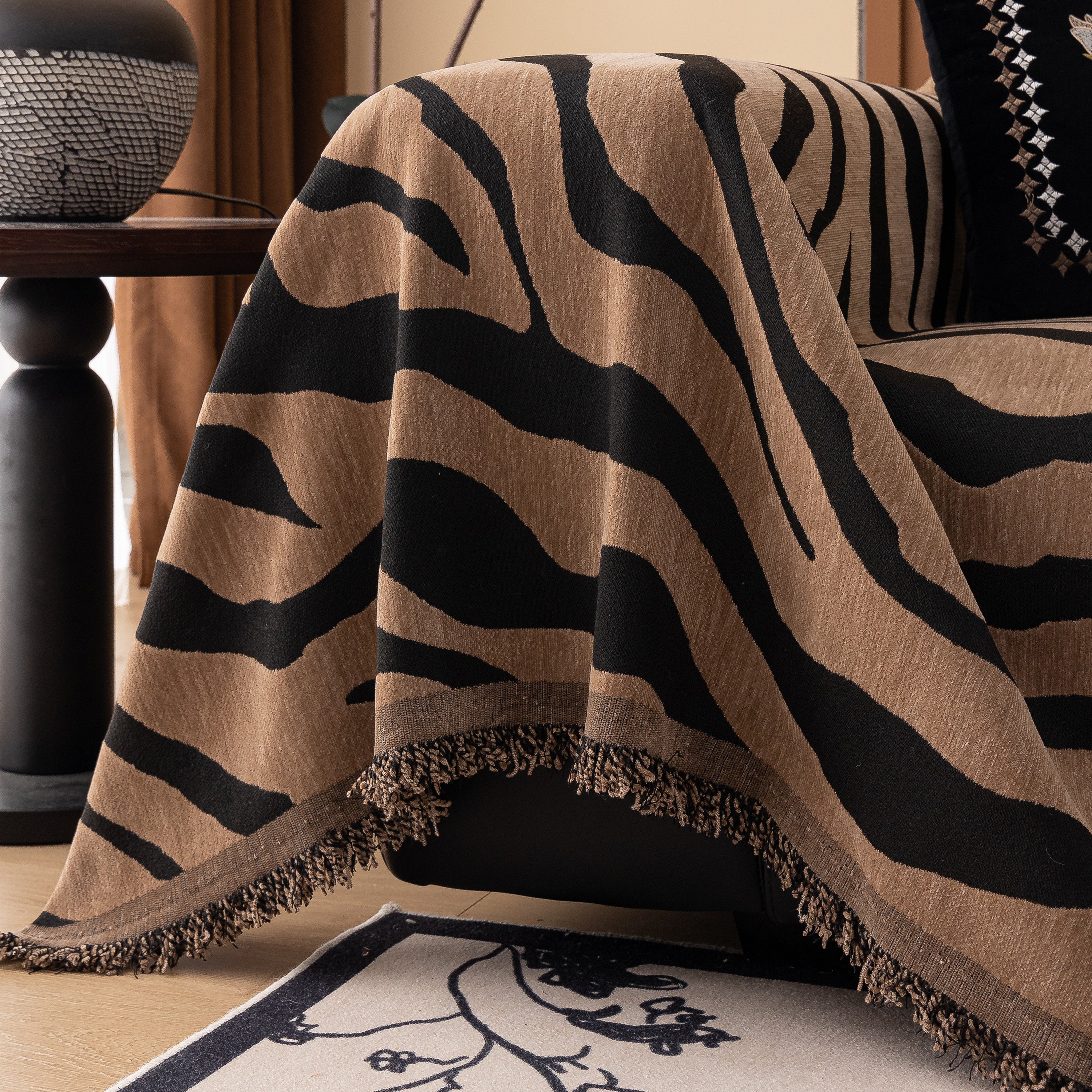 Zebra Striped Chenille Throw Sofa Cover Full-cover Decorative Furniture Slipcover