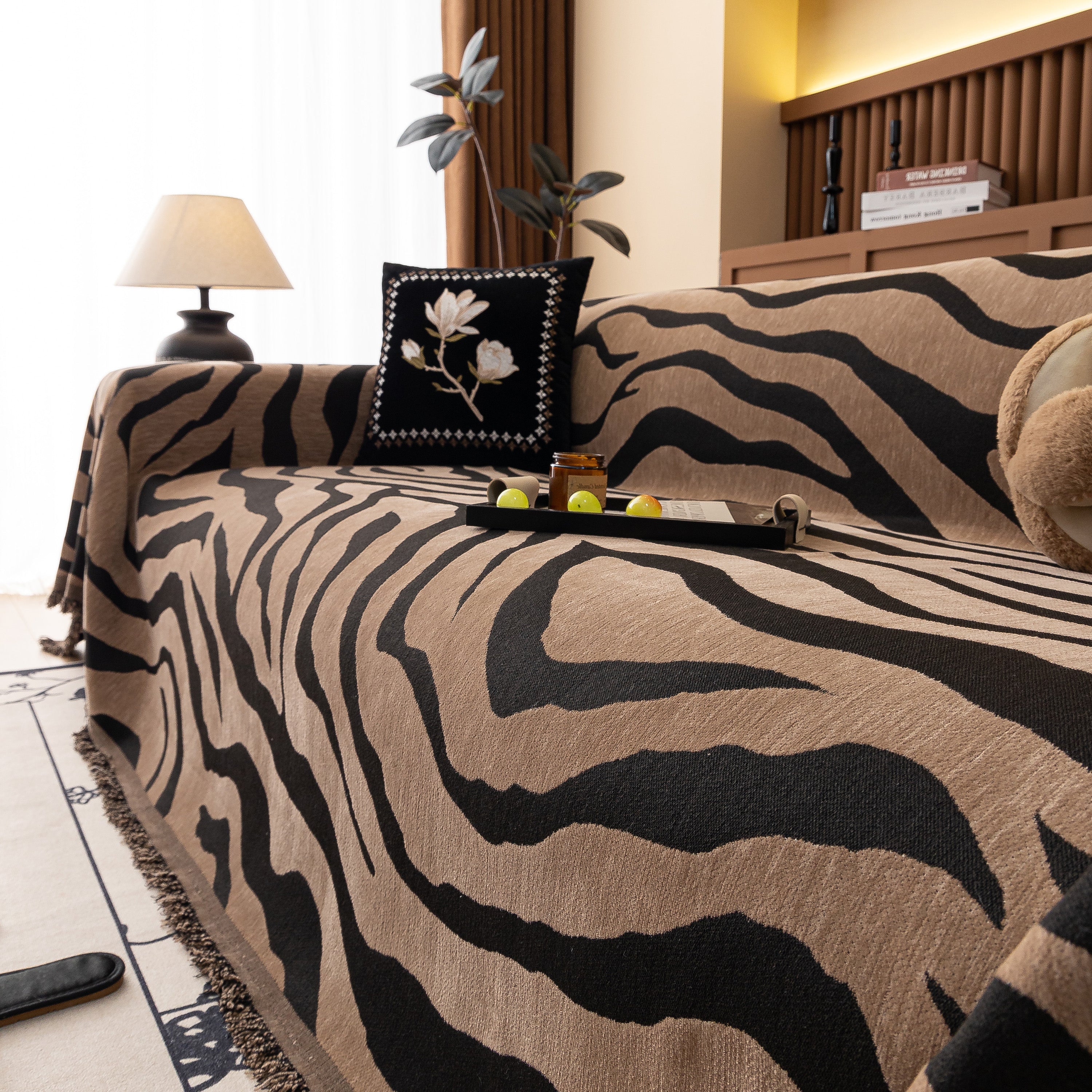 Zebra Striped Chenille Throw Sofa Cover Full-cover Decorative Furniture Slipcover
