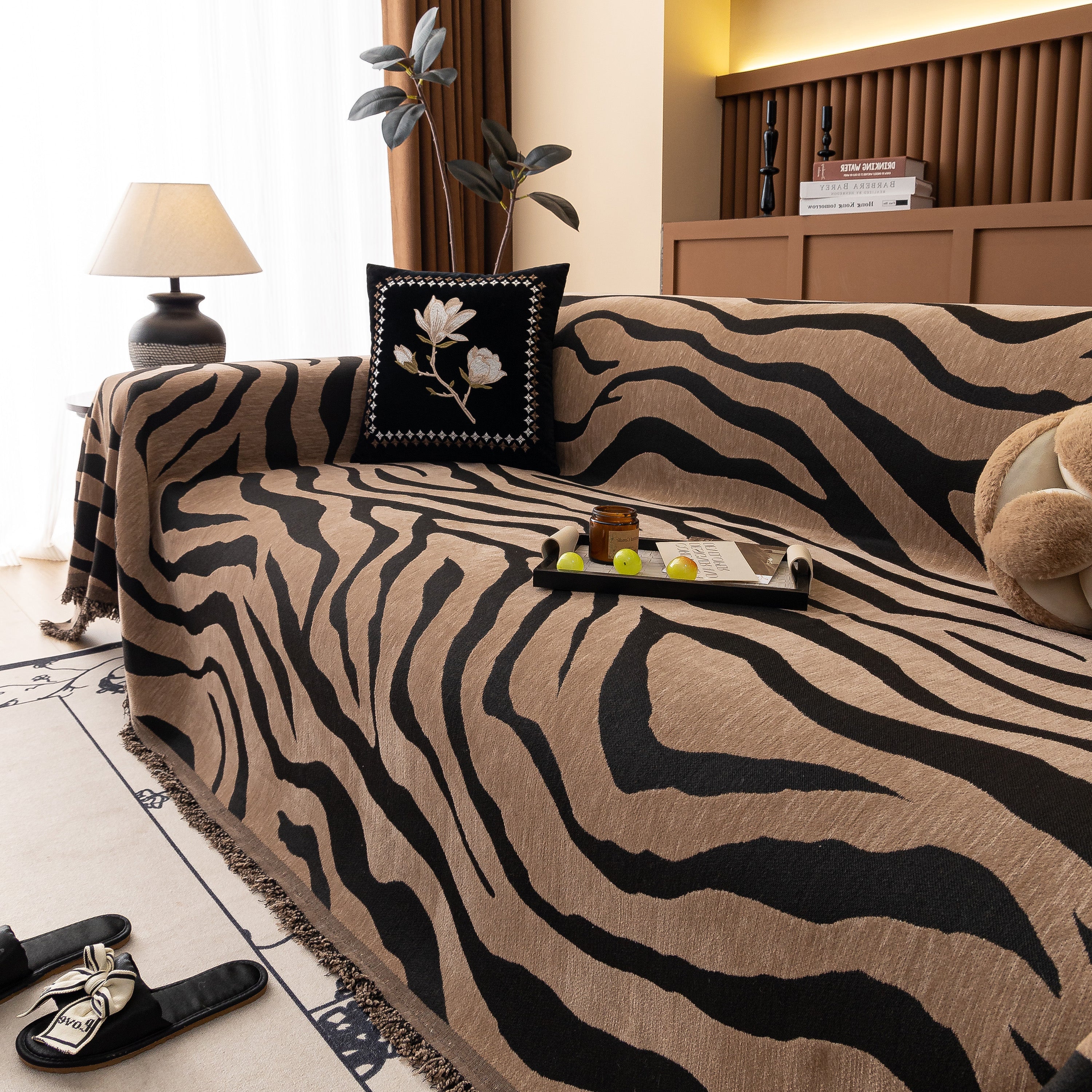 Zebra Striped Chenille Throw Sofa Cover Full-cover Decorative Furniture Slipcover
