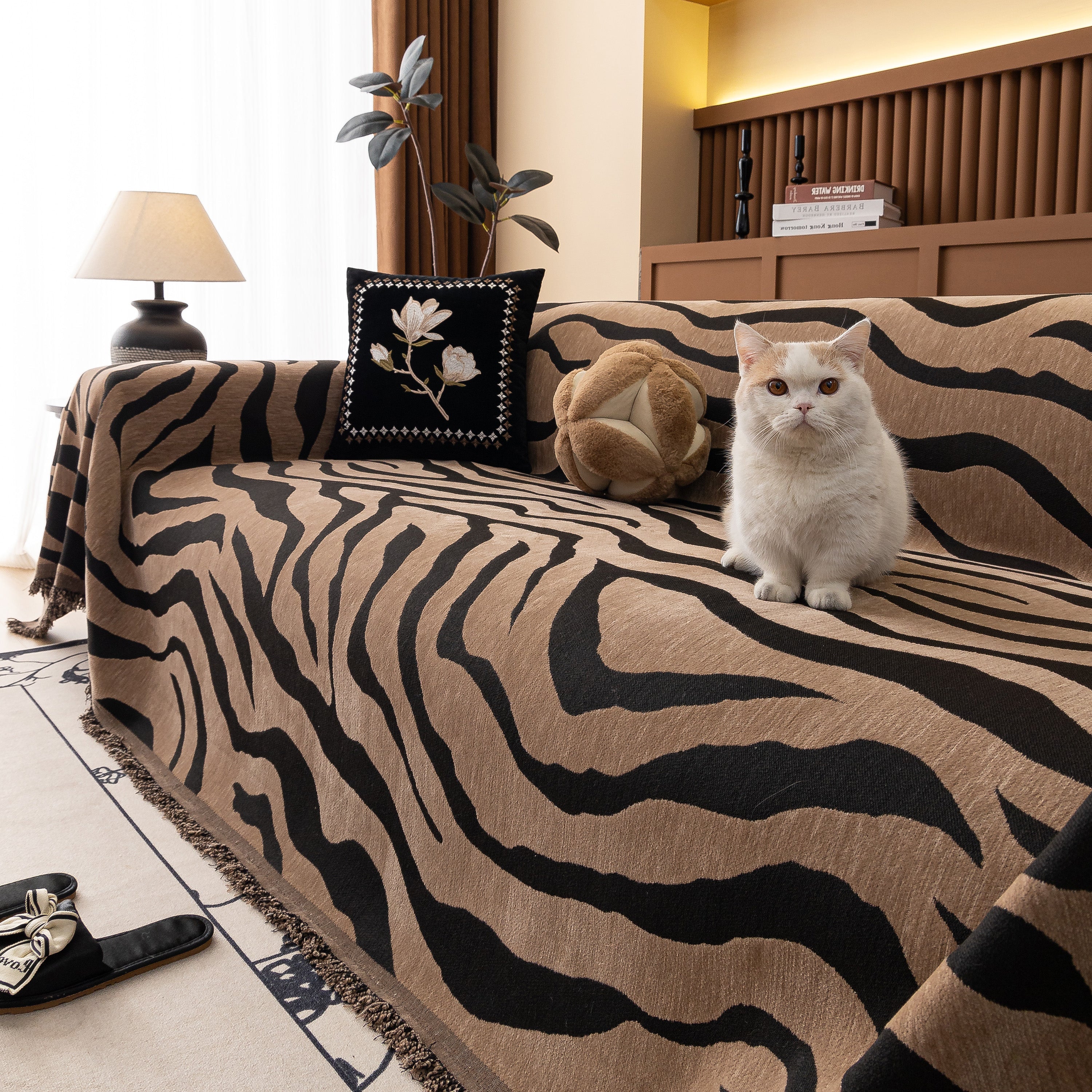 Zebra Striped Chenille Throw Sofa Cover Full-cover Decorative Furniture Slipcover