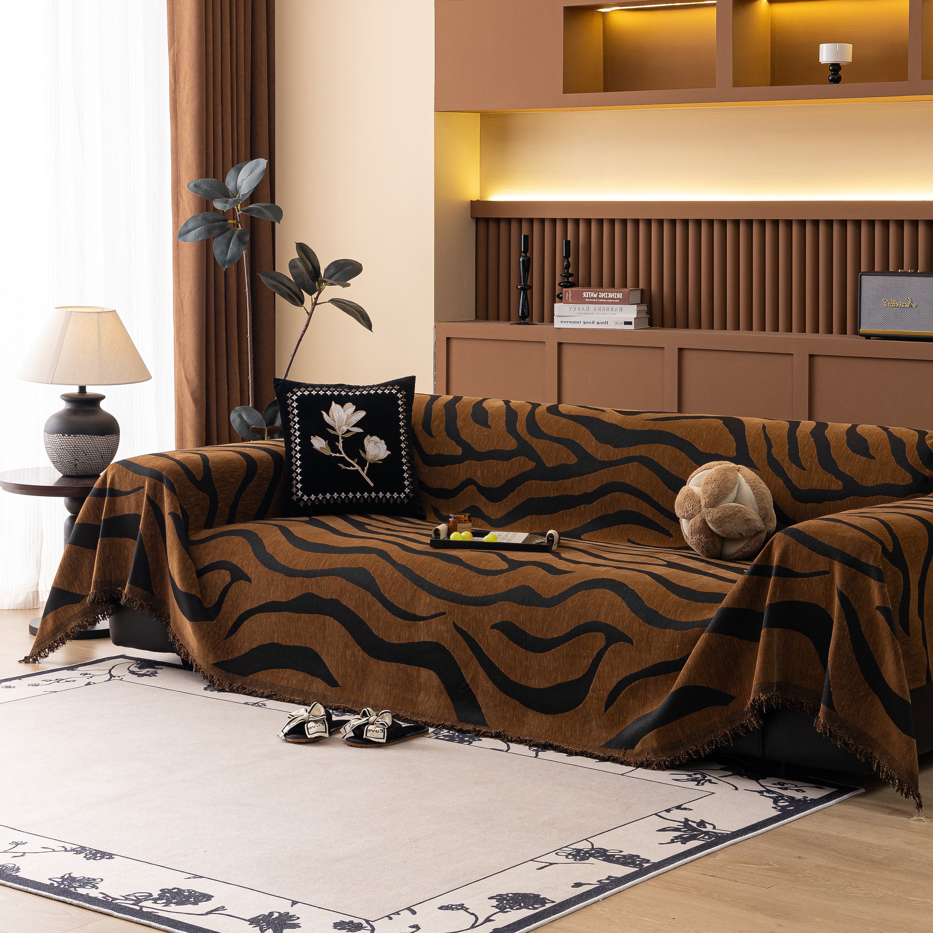 Zebra Striped Chenille Throw Sofa Cover Full-cover Decorative Furniture Slipcover