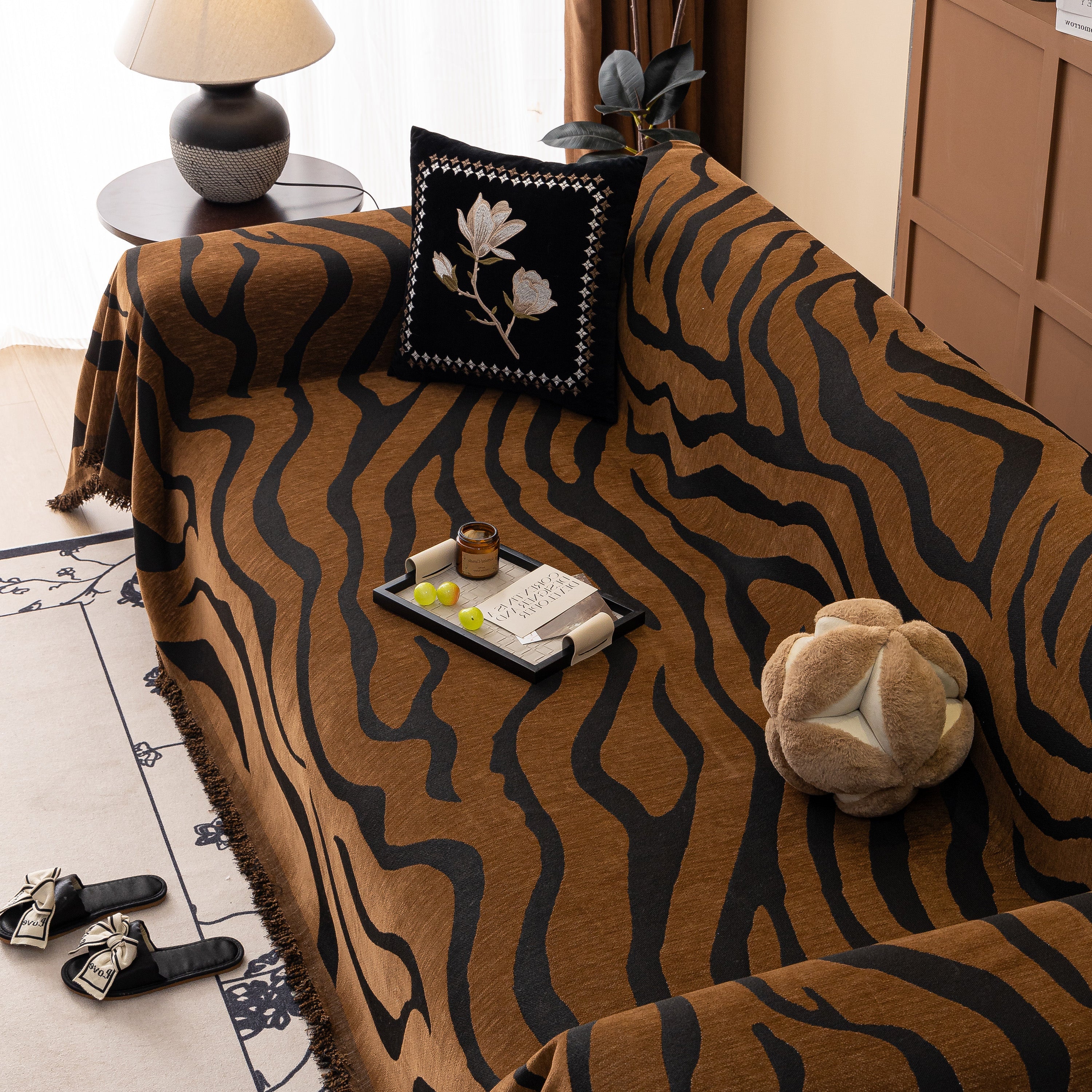 Zebra Striped Chenille Throw Sofa Cover Full-cover Decorative Furniture Slipcover