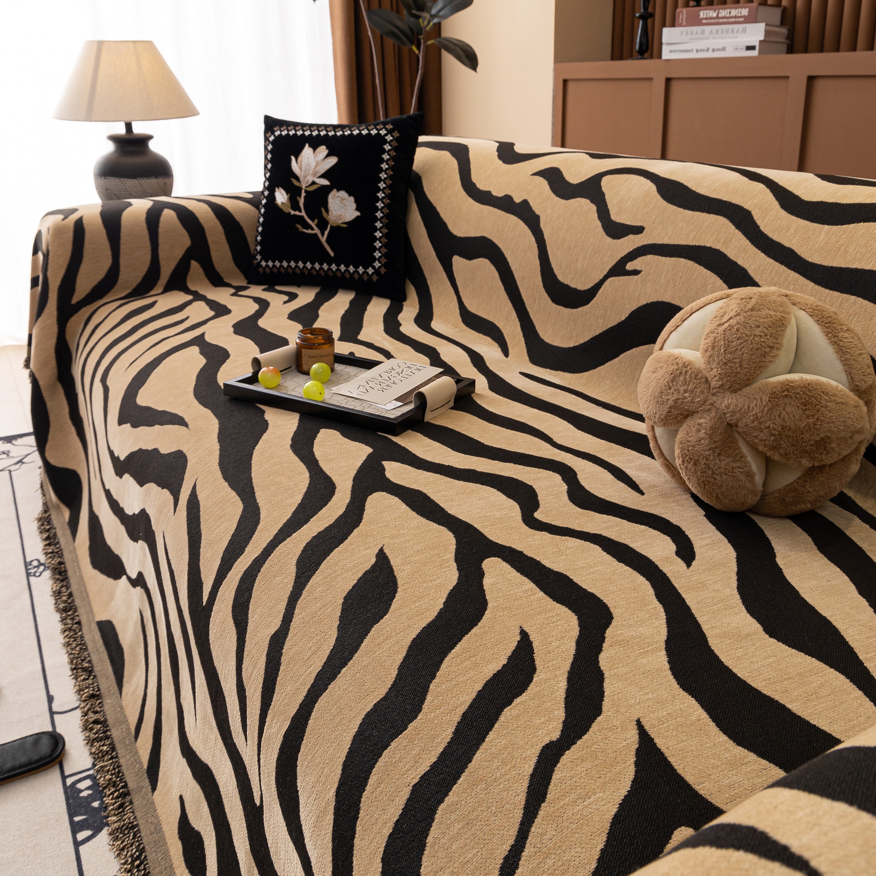 Zebra Striped Chenille Throw Sofa Cover Full-cover Decorative Furniture Slipcover
