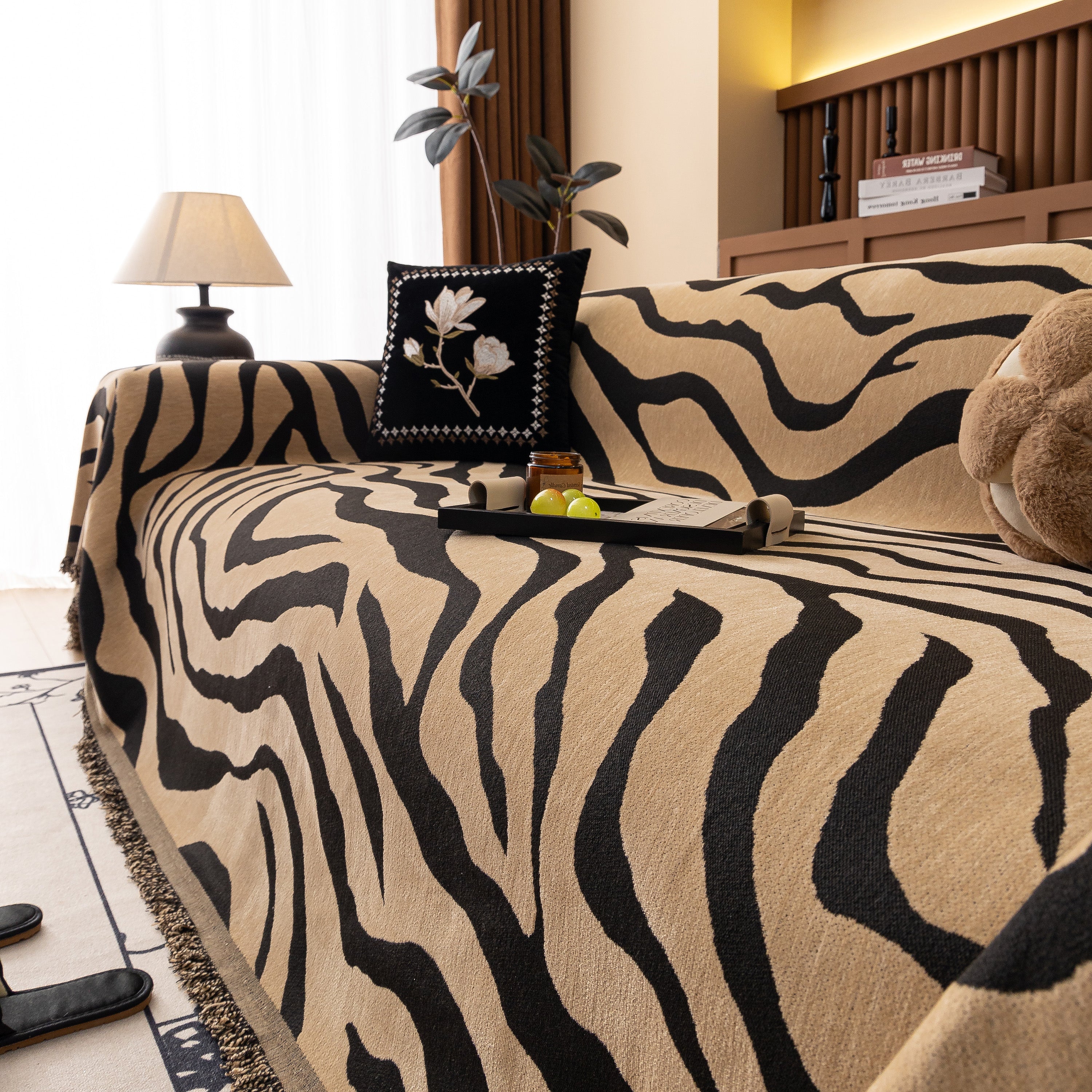 Zebra Striped Chenille Throw Sofa Cover Full-cover Decorative Furniture Slipcover
