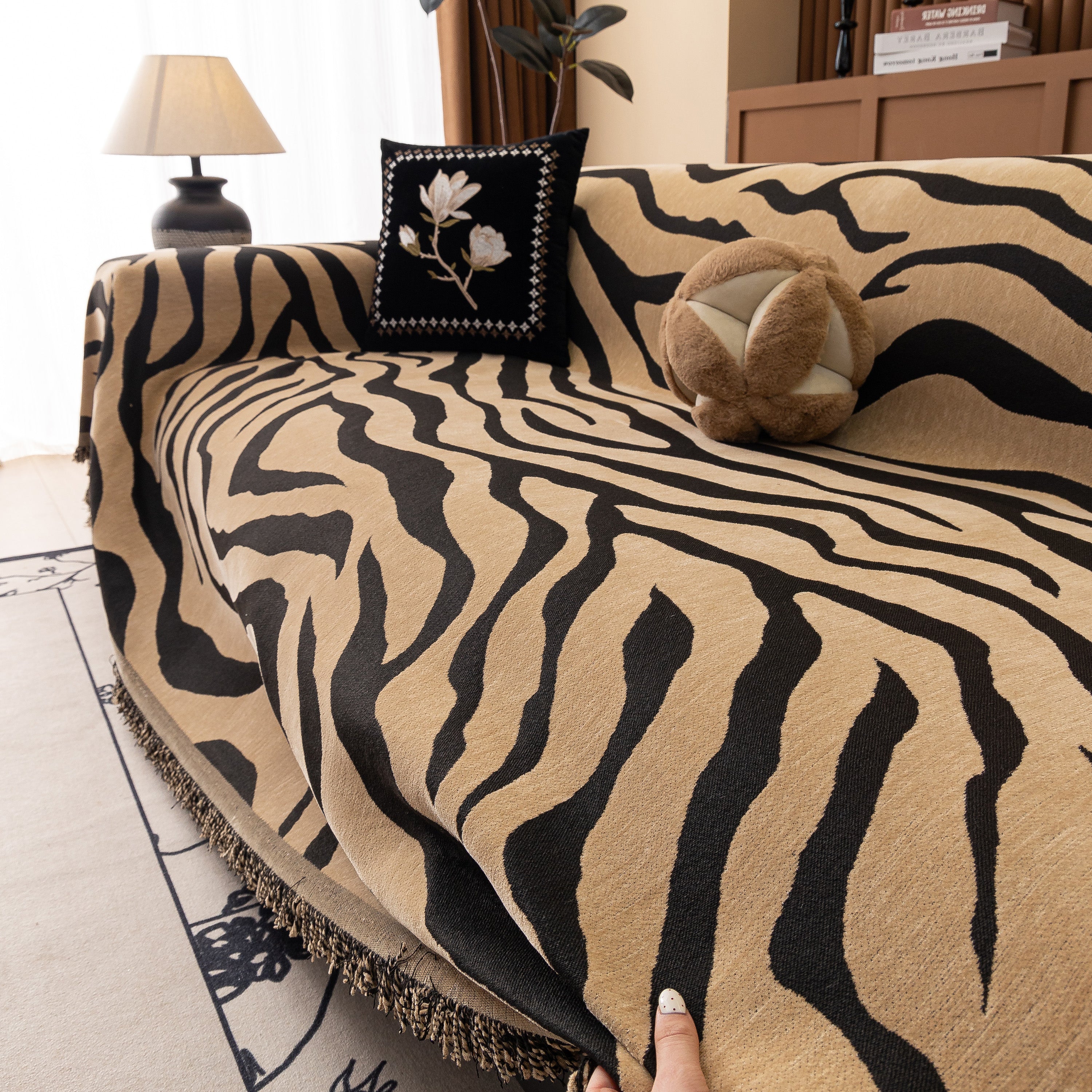Zebra Striped Chenille Throw Sofa Cover Full-cover Decorative Furniture Slipcover