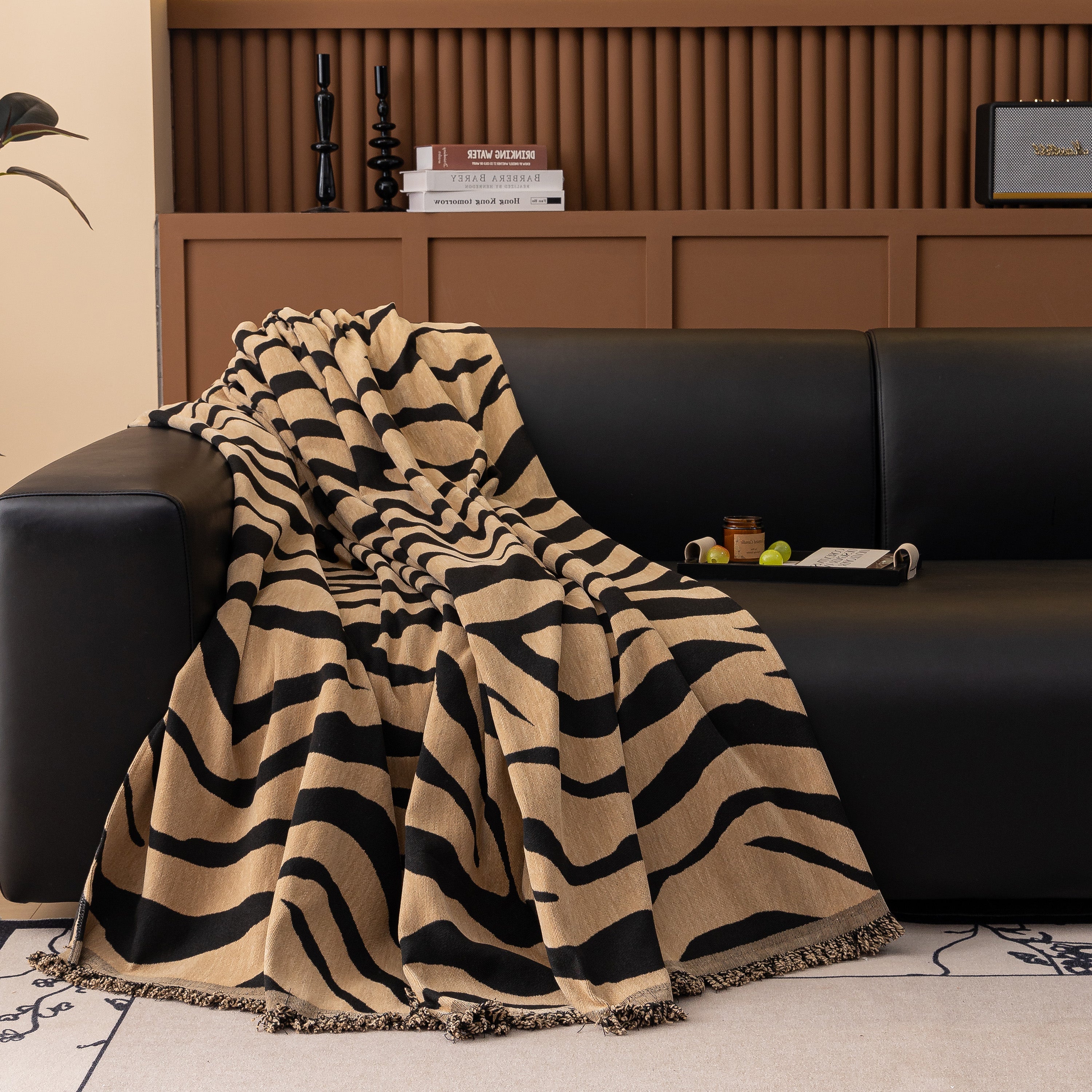 Zebra Striped Chenille Throw Sofa Cover Full-cover Decorative Furniture Slipcover