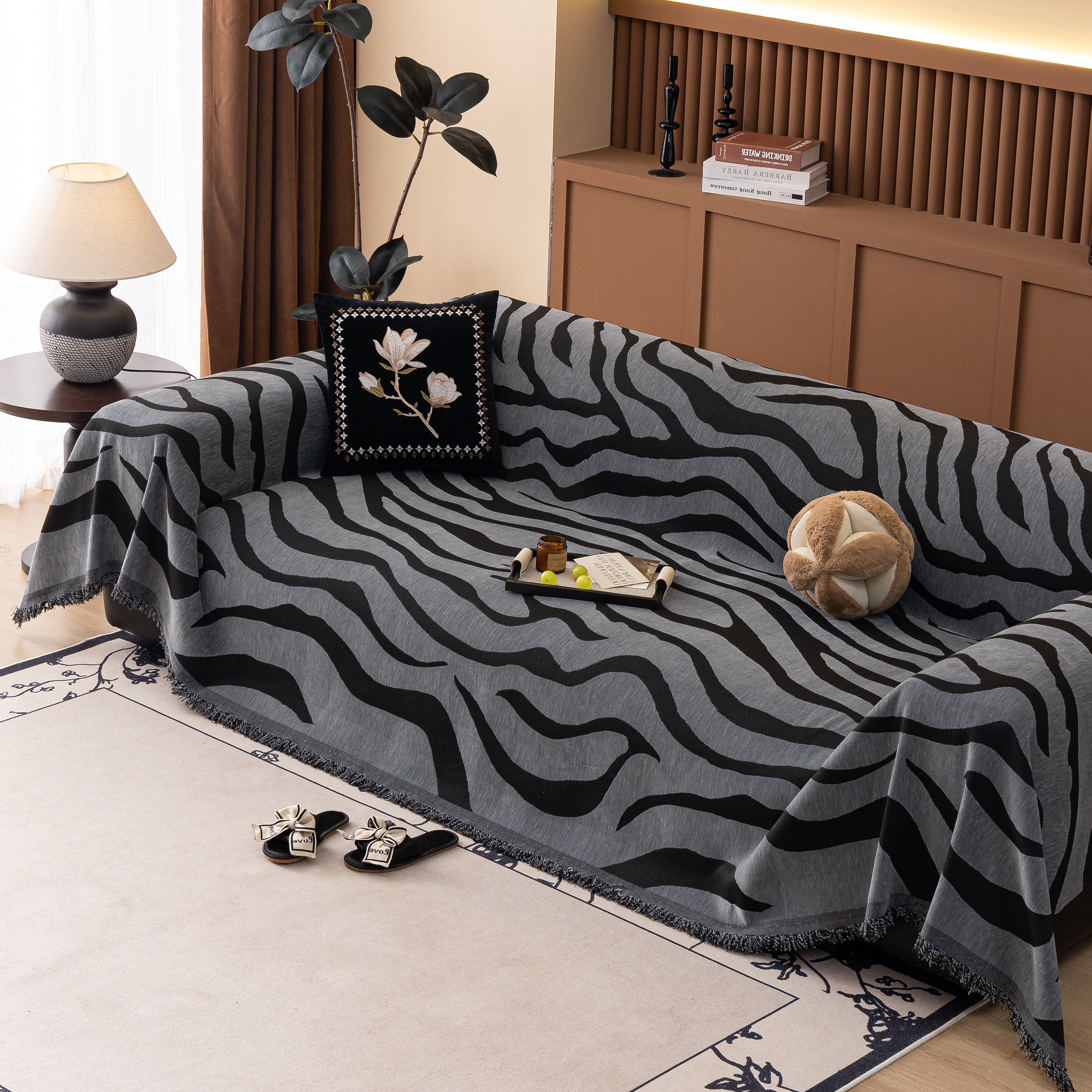 Zebra Striped Chenille Throw Sofa Cover Full-cover Decorative Furniture Slipcover