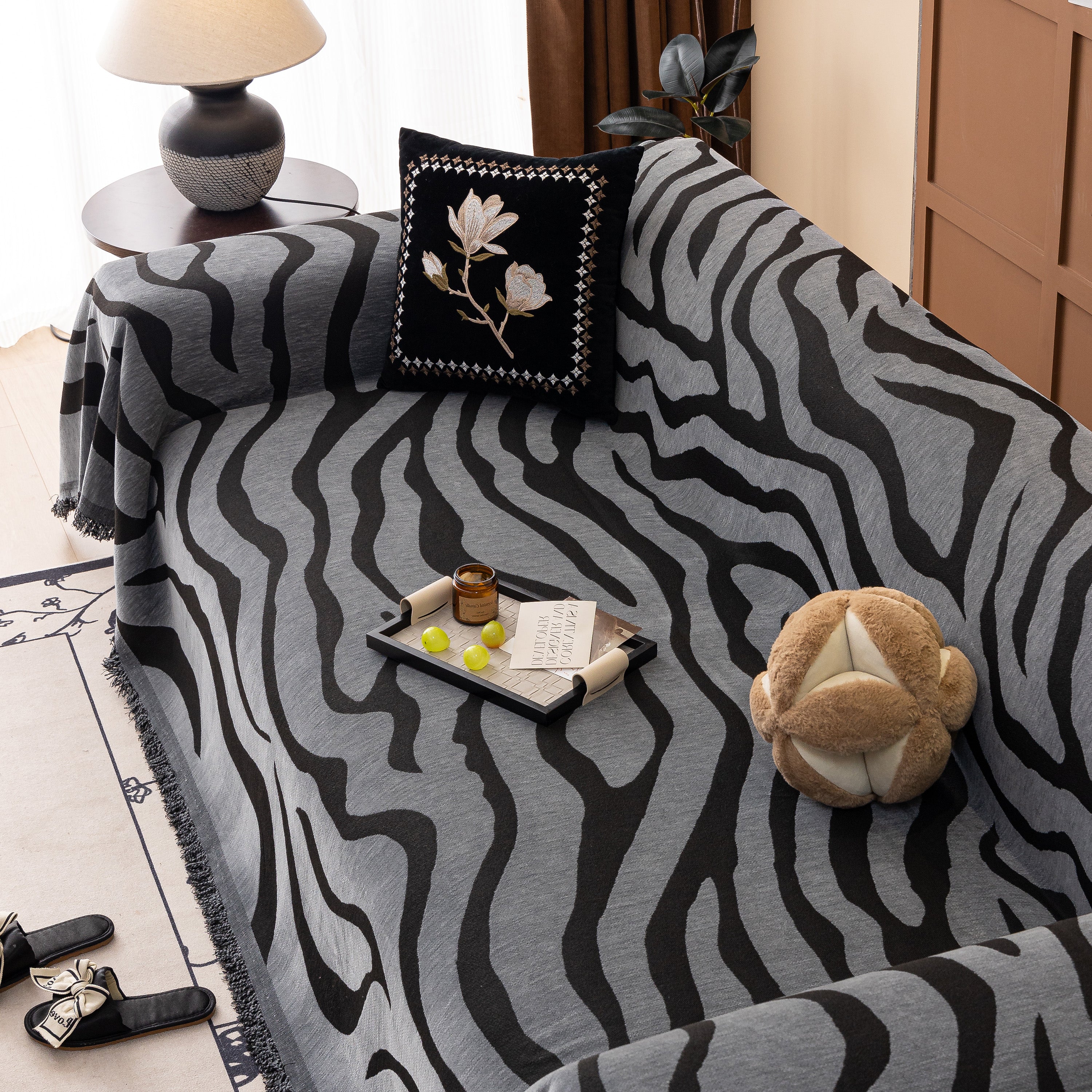 Zebra Striped Chenille Throw Sofa Cover Full-cover Decorative Furniture Slipcover