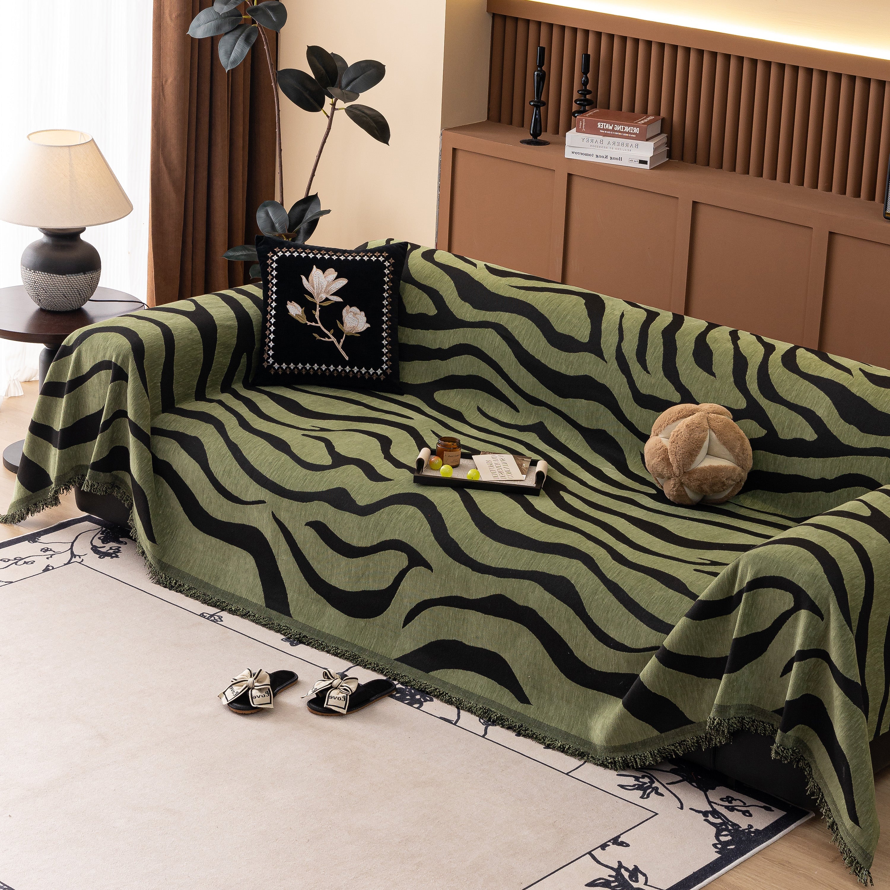 Zebra Striped Chenille Throw Sofa Cover Full-cover Decorative Furniture Slipcover