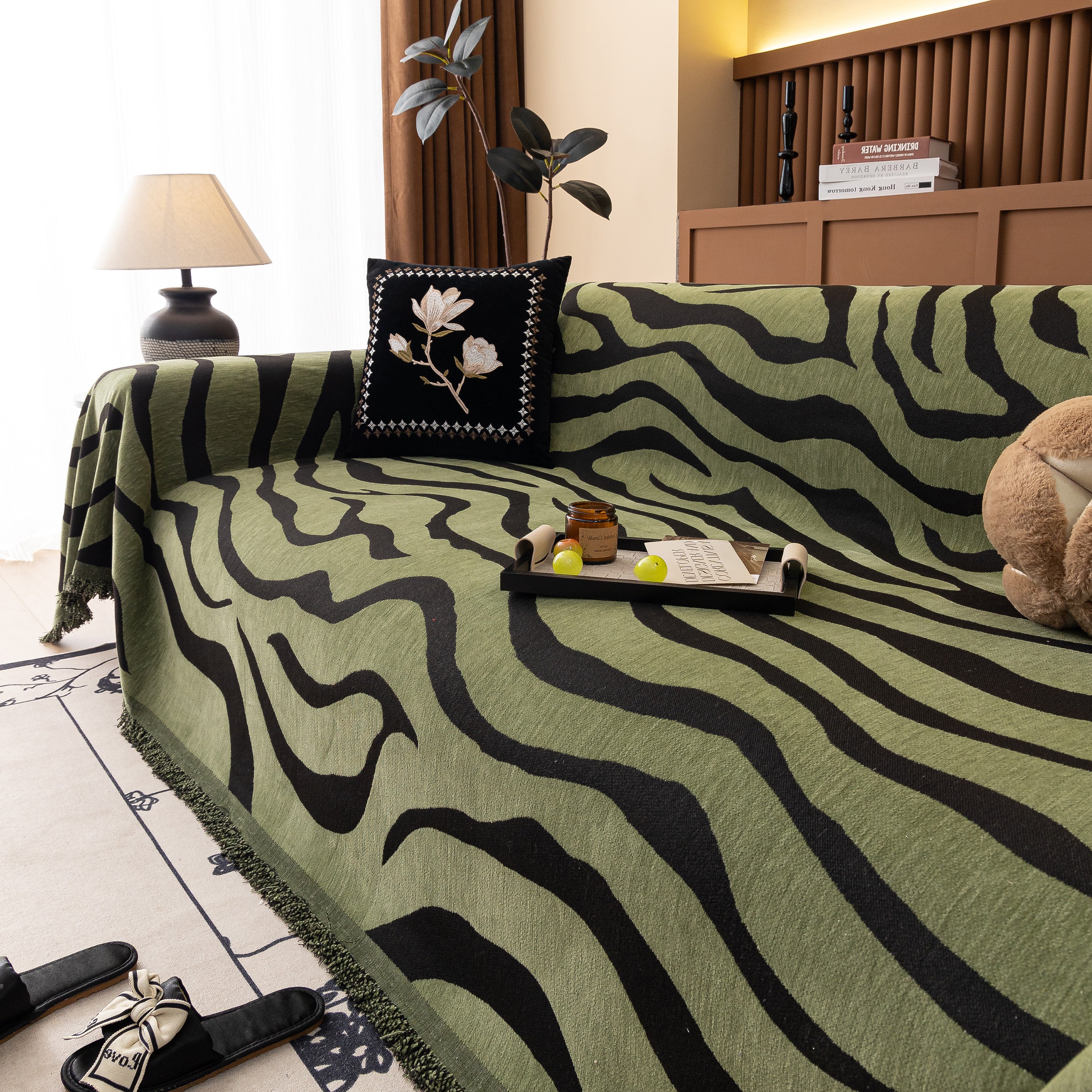 Zebra Striped Chenille Throw Sofa Cover Full-cover Decorative Furniture Slipcover