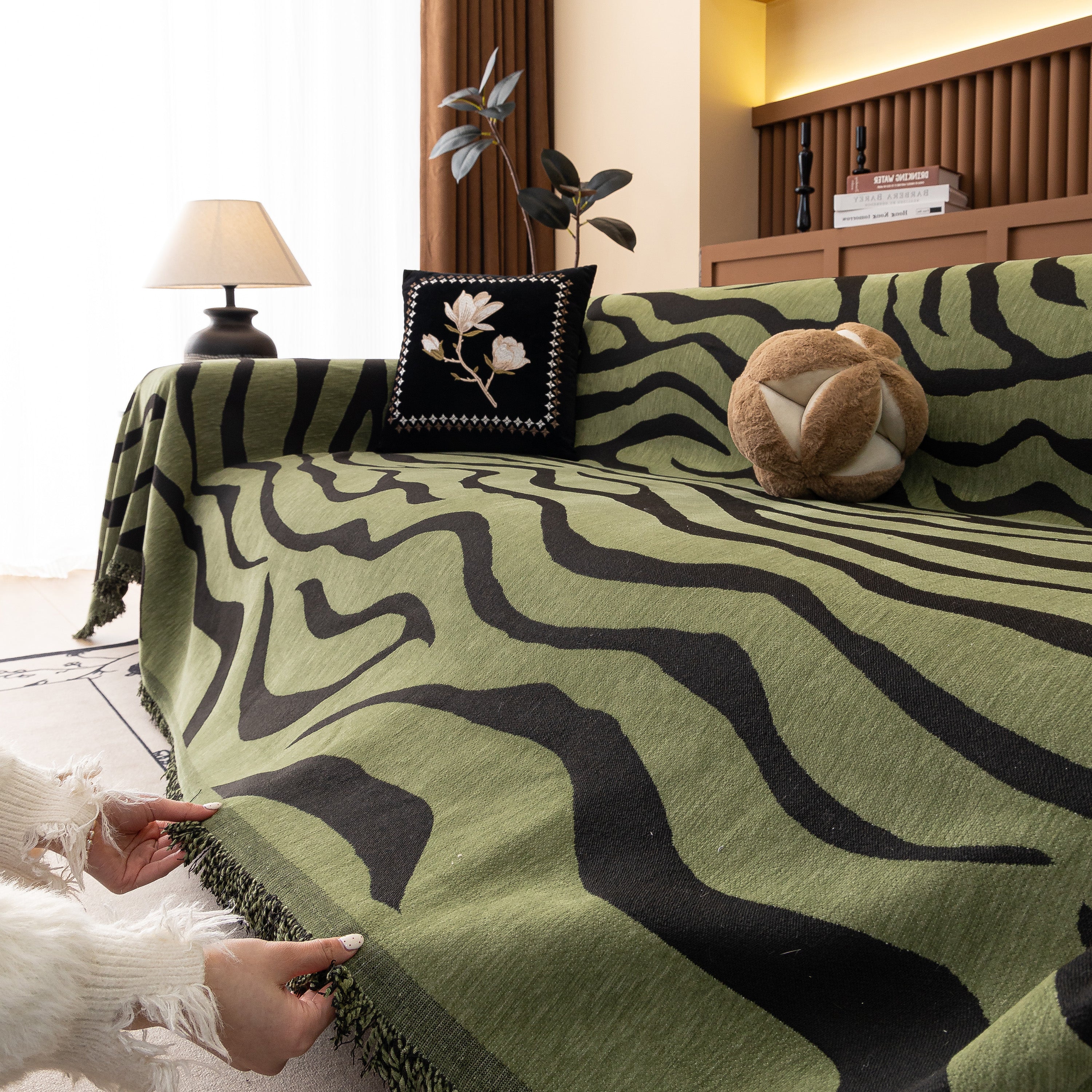 Zebra Striped Chenille Throw Sofa Cover Full-cover Decorative Furniture Slipcover