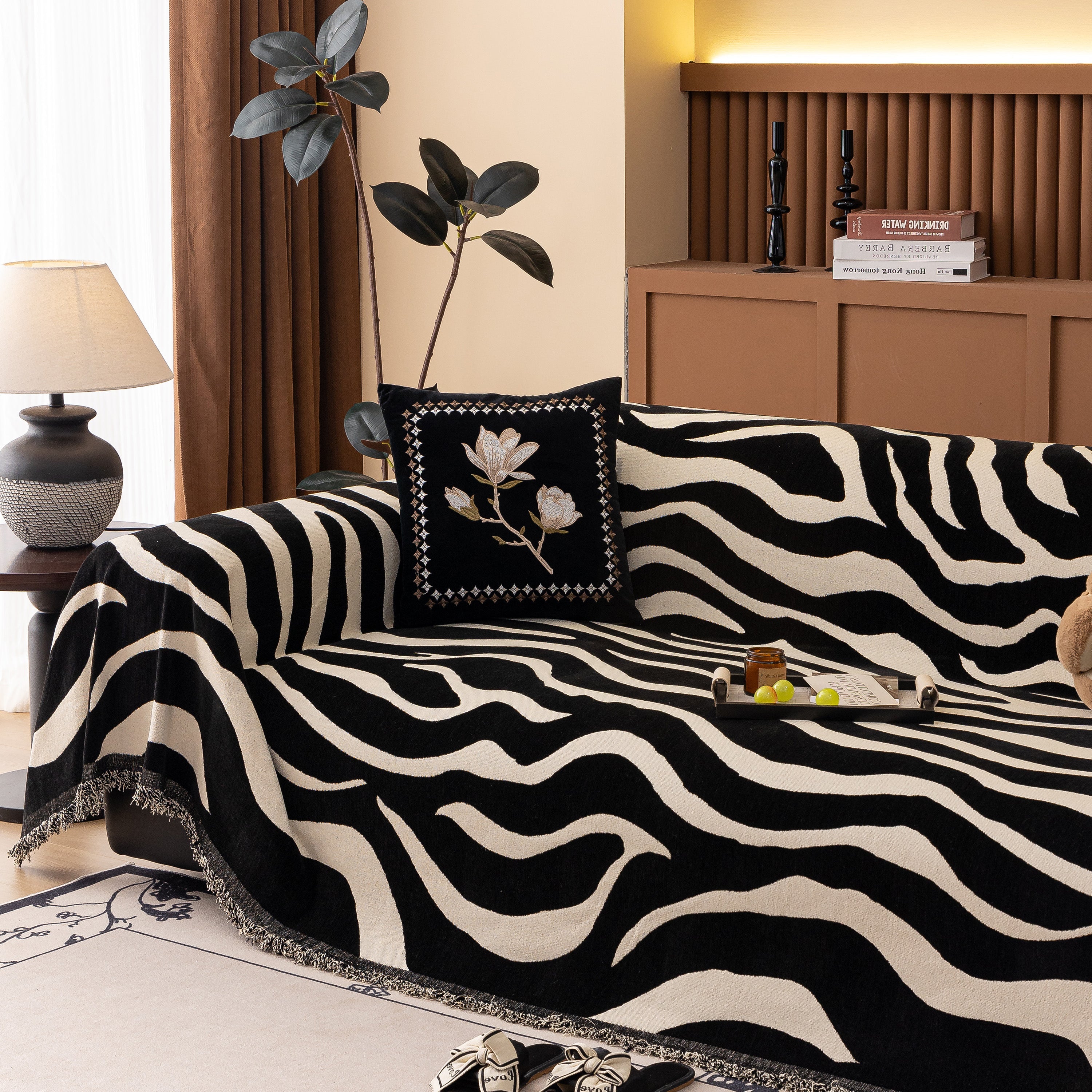 Zebra Striped Chenille Throw Sofa Cover Full-cover Decorative Furniture Slipcover
