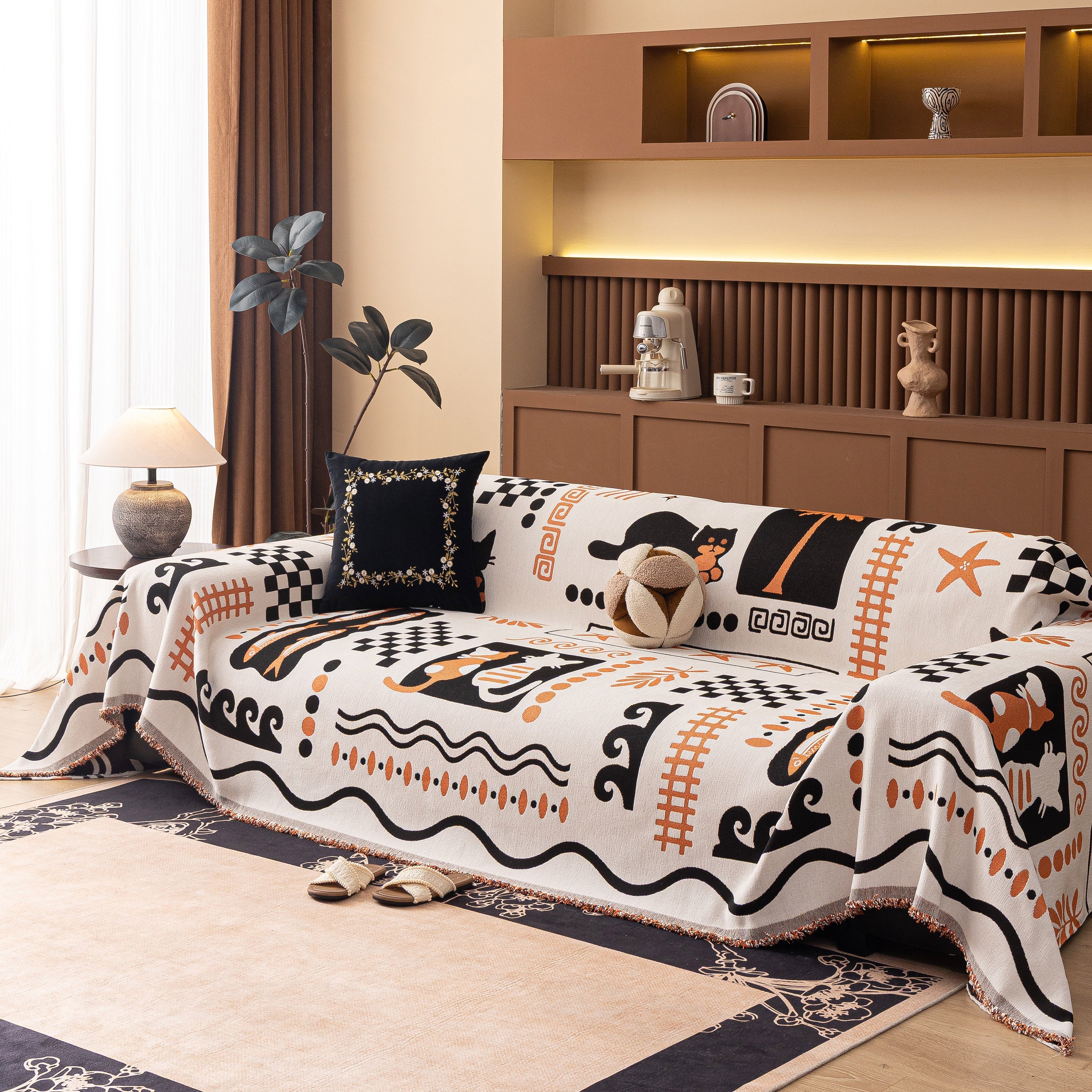 Boho Chic Woven Throw Blanket For Couch, Washable Couch Cover For Pets, Dogs, Cats