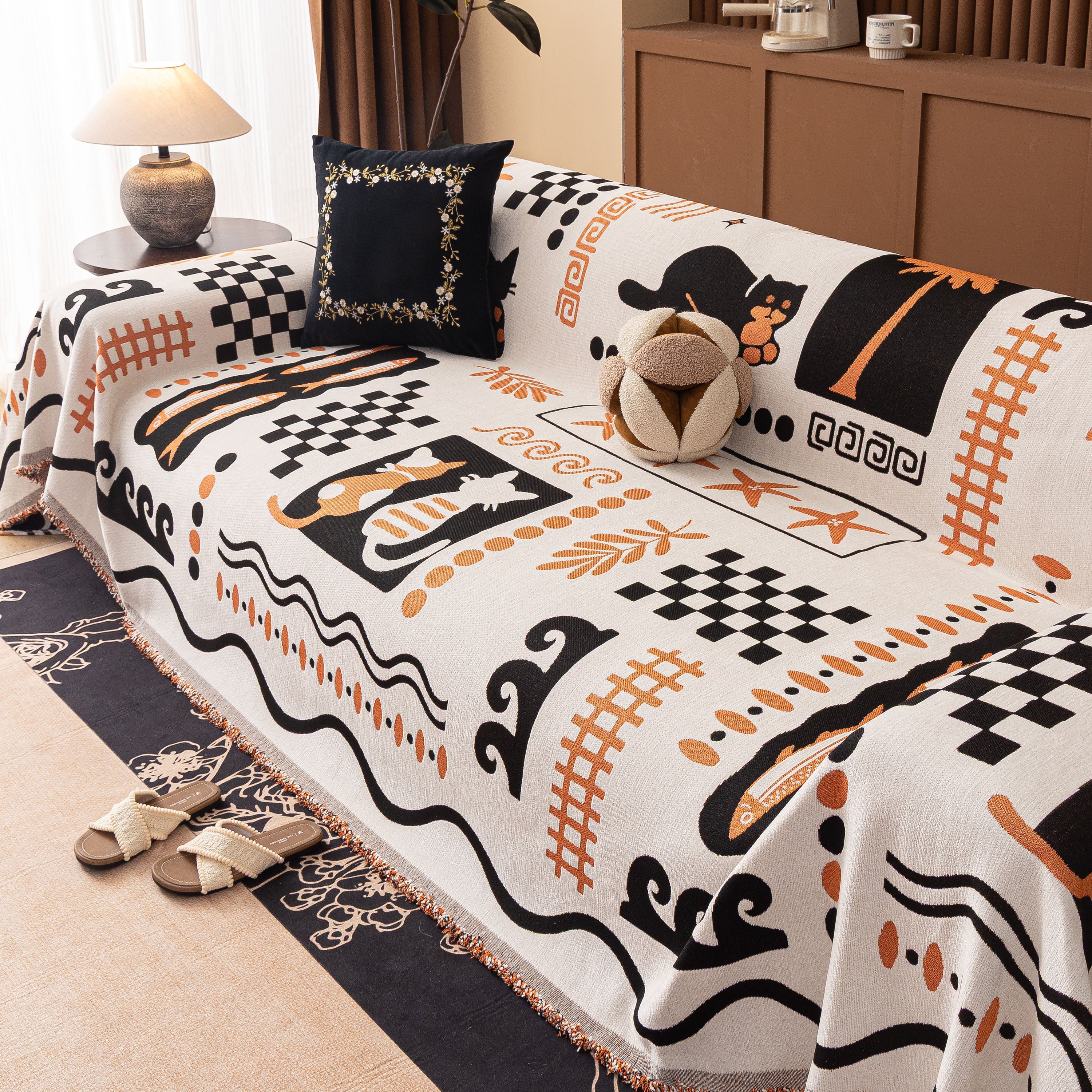 Boho Chic Woven Throw Blanket For Couch, Washable Couch Cover For Pets, Dogs, Cats