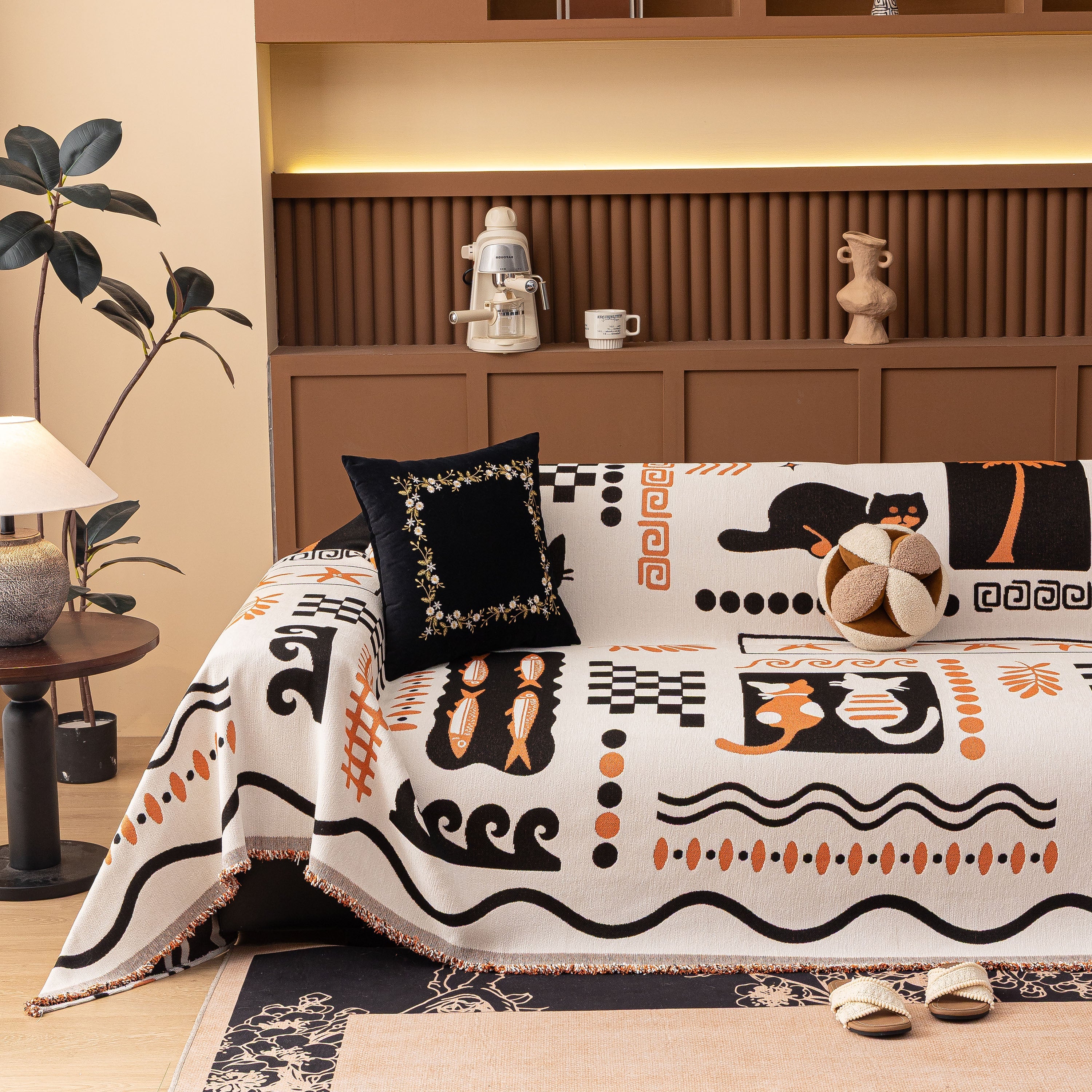 Boho Chic Woven Throw Blanket For Couch, Washable Couch Cover For Pets, Dogs, Cats