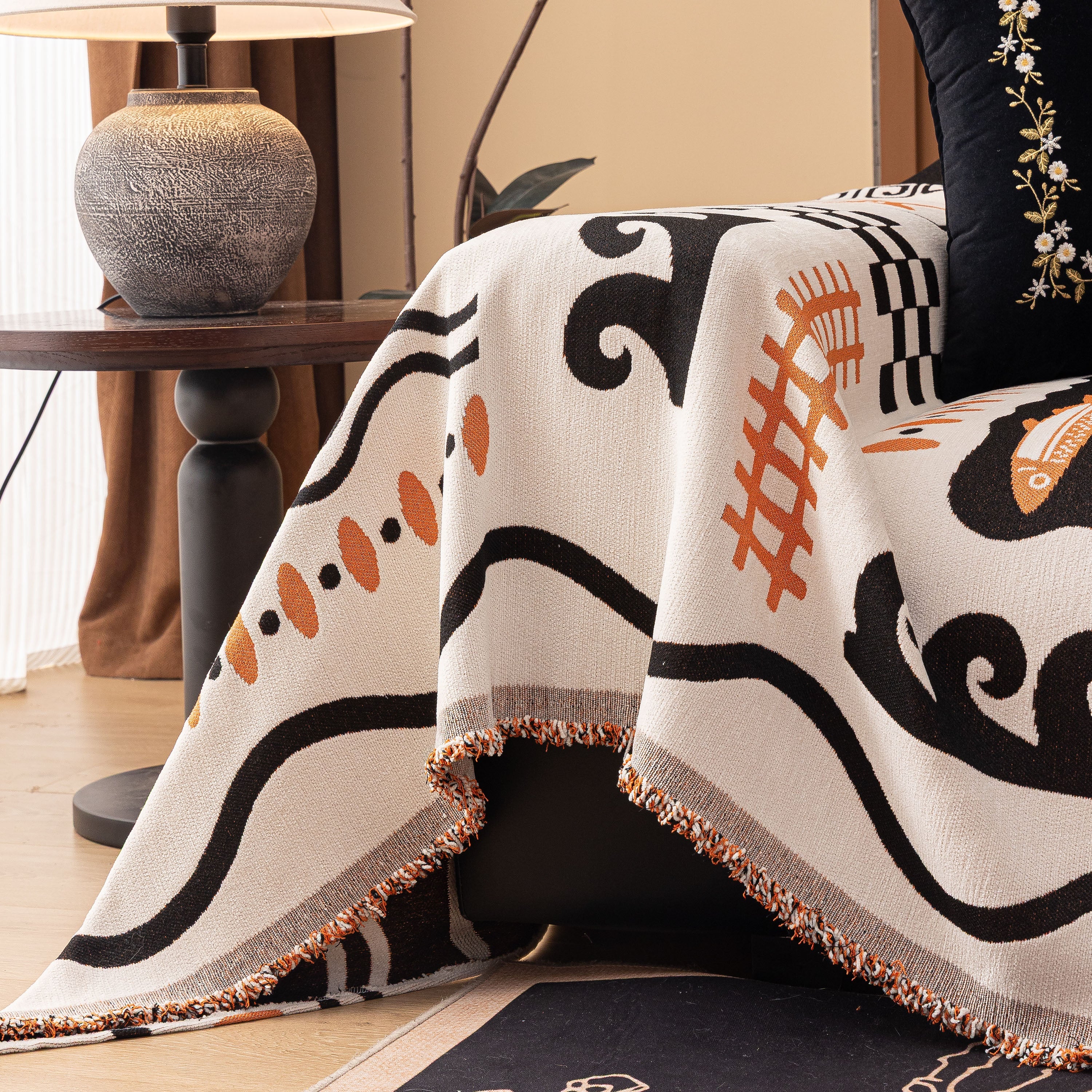 Boho Chic Woven Throw Blanket For Couch, Washable Couch Cover For Pets, Dogs, Cats