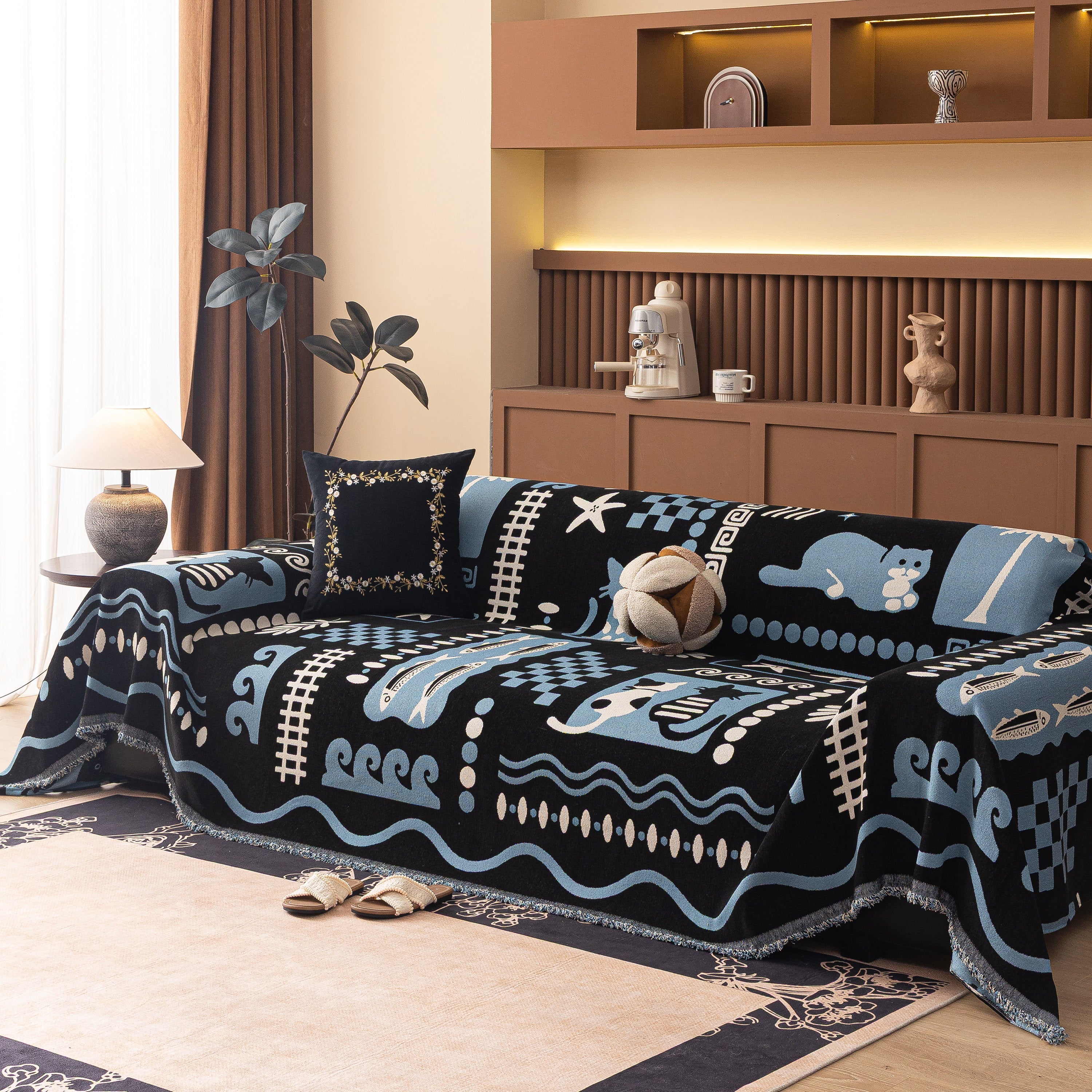 Boho Chic Woven Throw Blanket For Couch, Washable Couch Cover For Pets, Dogs, Cats